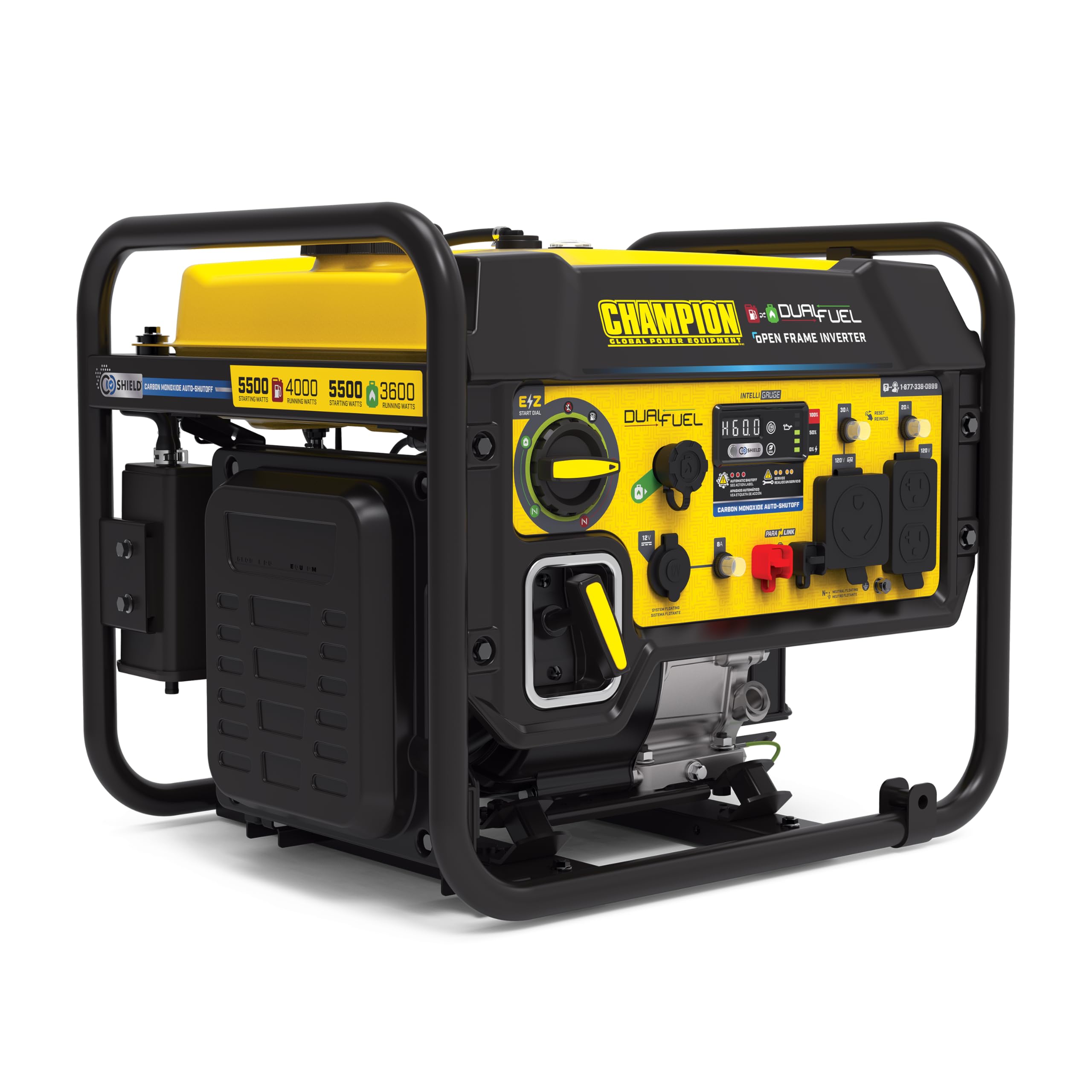 Champion Power Equipment 5500-Watt Dual Fuel RV Ready Portable Open Frame Inverter Generator with Quiet Technology and Free 3-Year Warranty, CARB Compliant
