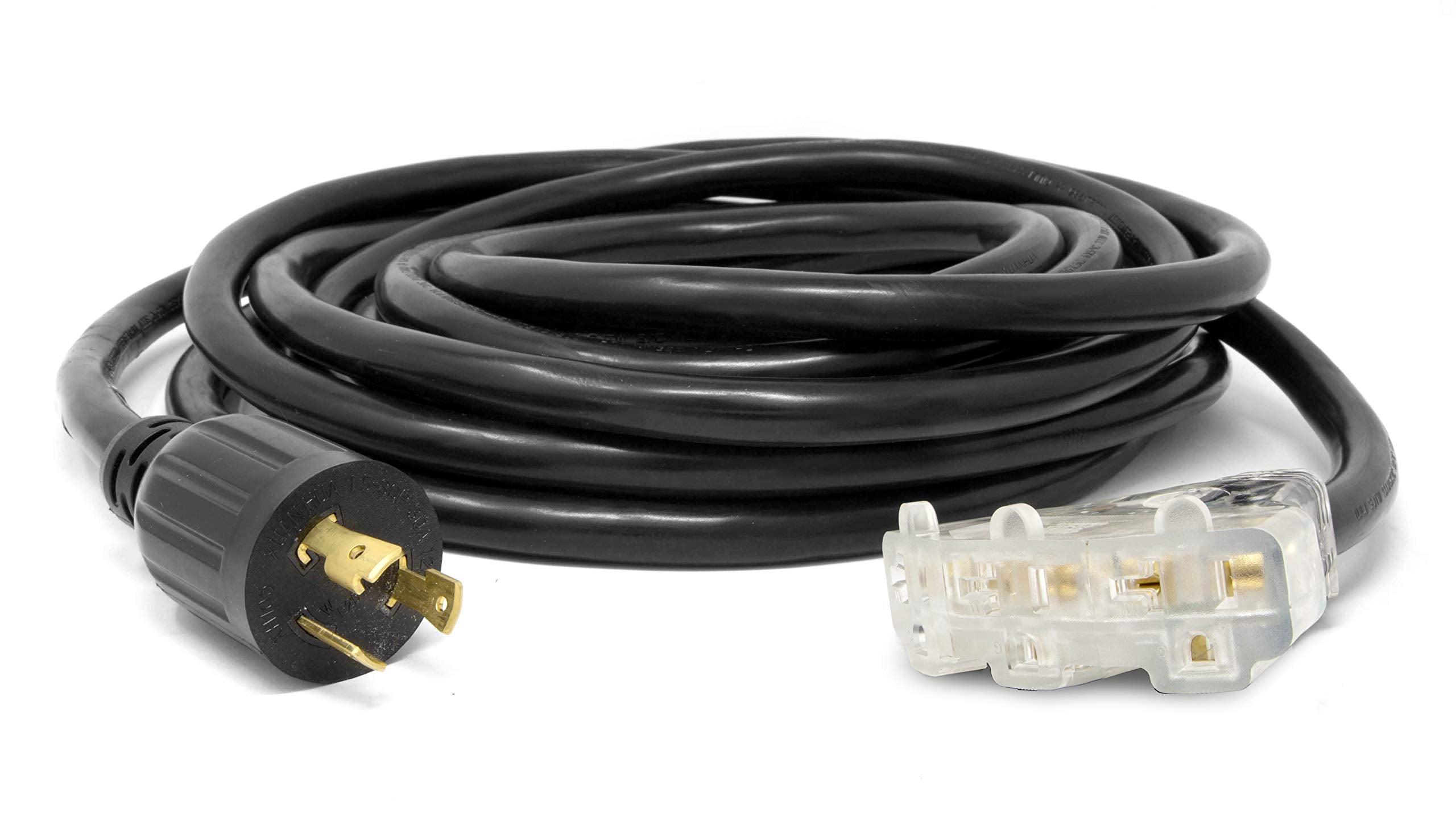WEN PC2513 25 ft. 30-Amp 10-Gauge SJTW Fan-Style 10/3 Generator Extension Cord (converts L5-30R to Three 5-20R outlets), Black