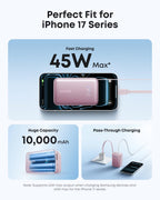 Anker Nano Portable Charger, 45W 10000mAh with 2.3 ft Retractable Cable, Compact Power Bank, Travel Essential Phone Battery Pack for iPhone 17/16 Series, iPad, Galaxy, Pixel, and More