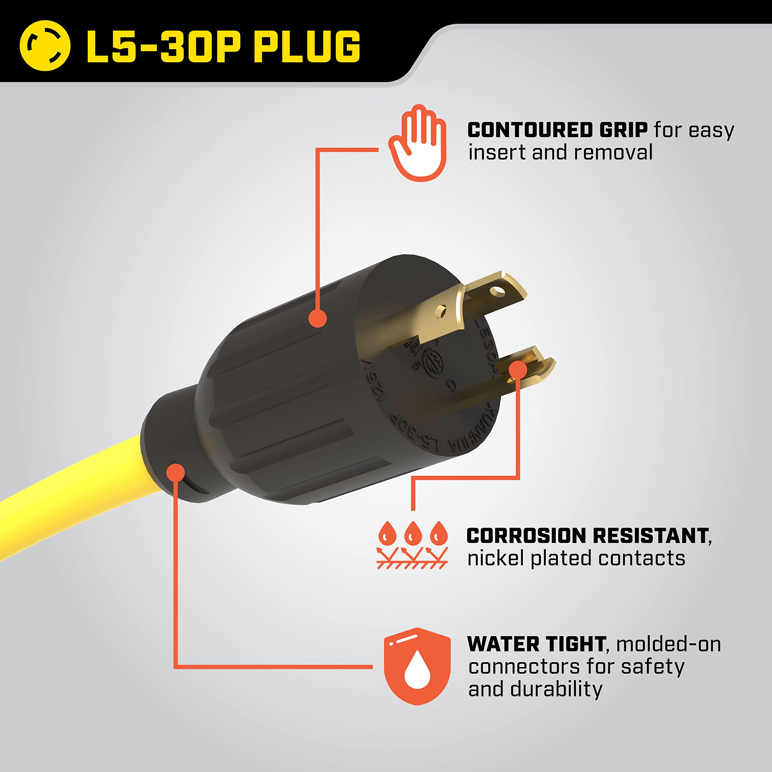 Champion Power Equipment 25-Foot 30-Amp 125-Volt Fan-Style Generator Extension Cord (L5-30P to three 5-15R)