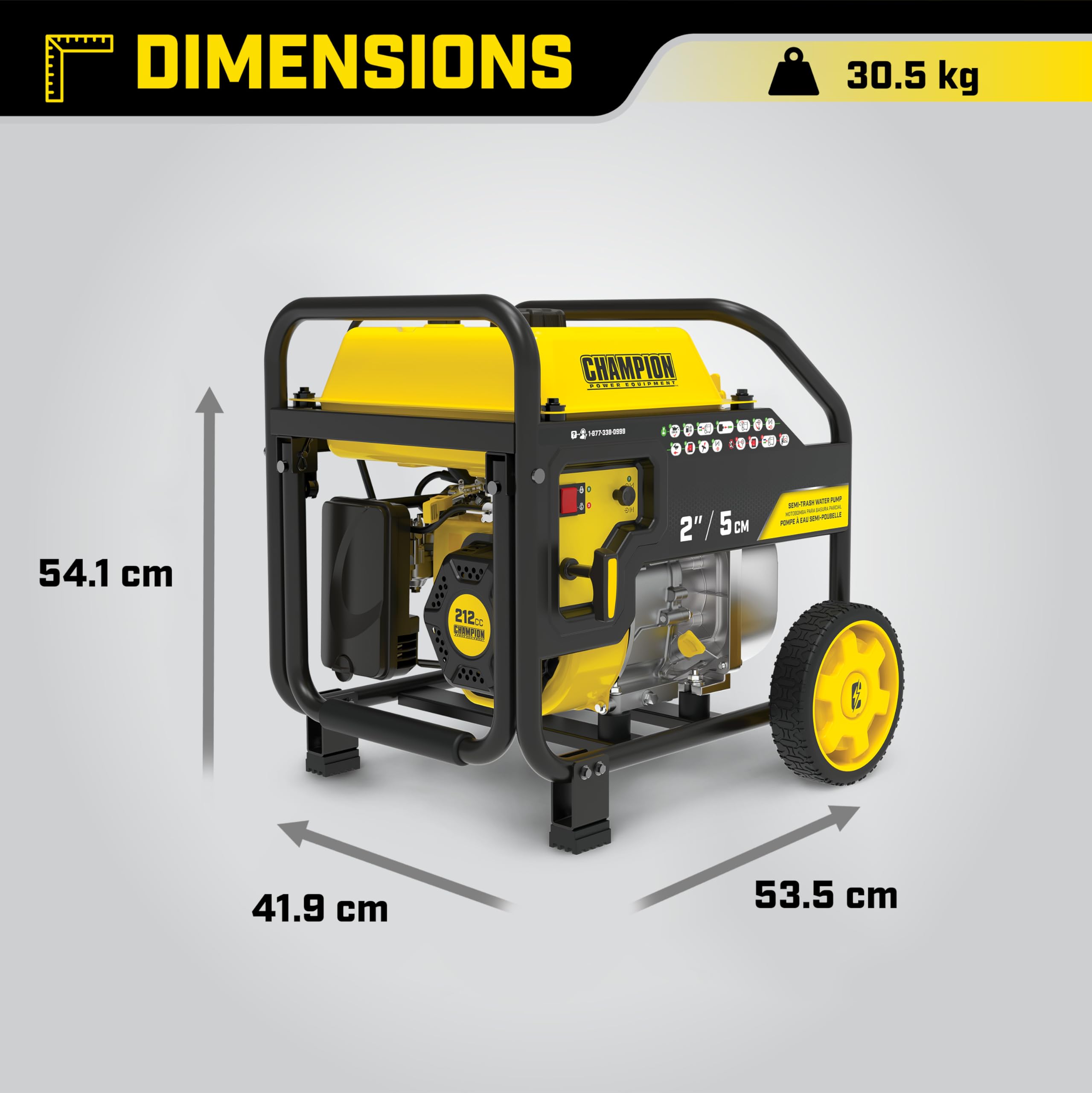 Champion Power Equipment 2-Inch Gas-Powered Semi-Trash Water Transfer Pump with Hose and Wheel Kit