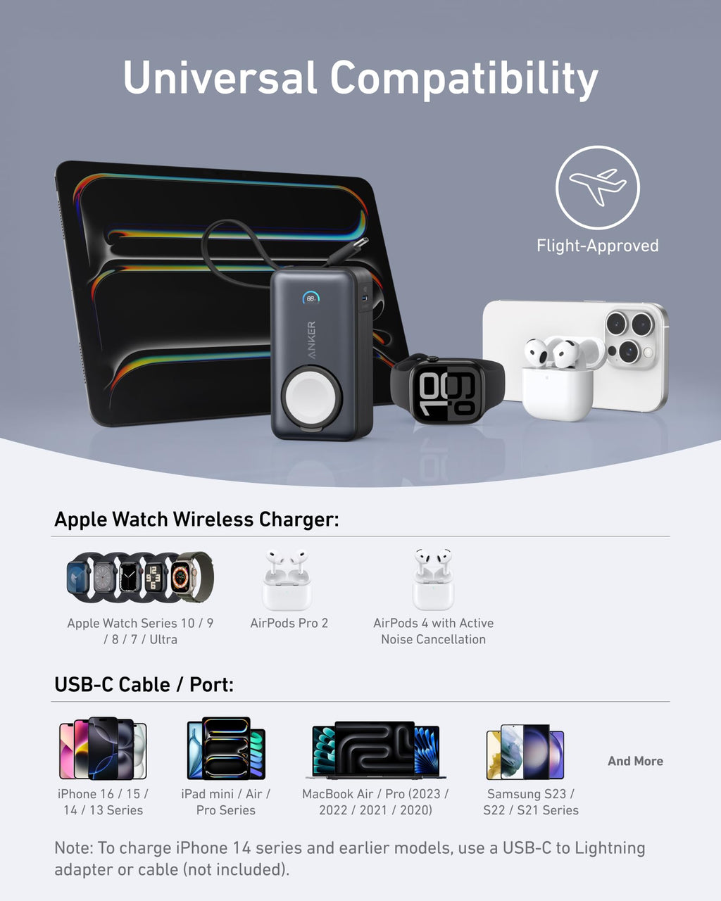 Anker MagGo Power Bank for Apple Watch, Officially Certified 10,000mAh Compact Battery Pack with Built-in USB-C Cable, 35W Max, for iPhone 15 Series, Samsung, iPad, AirPods, and More(White)