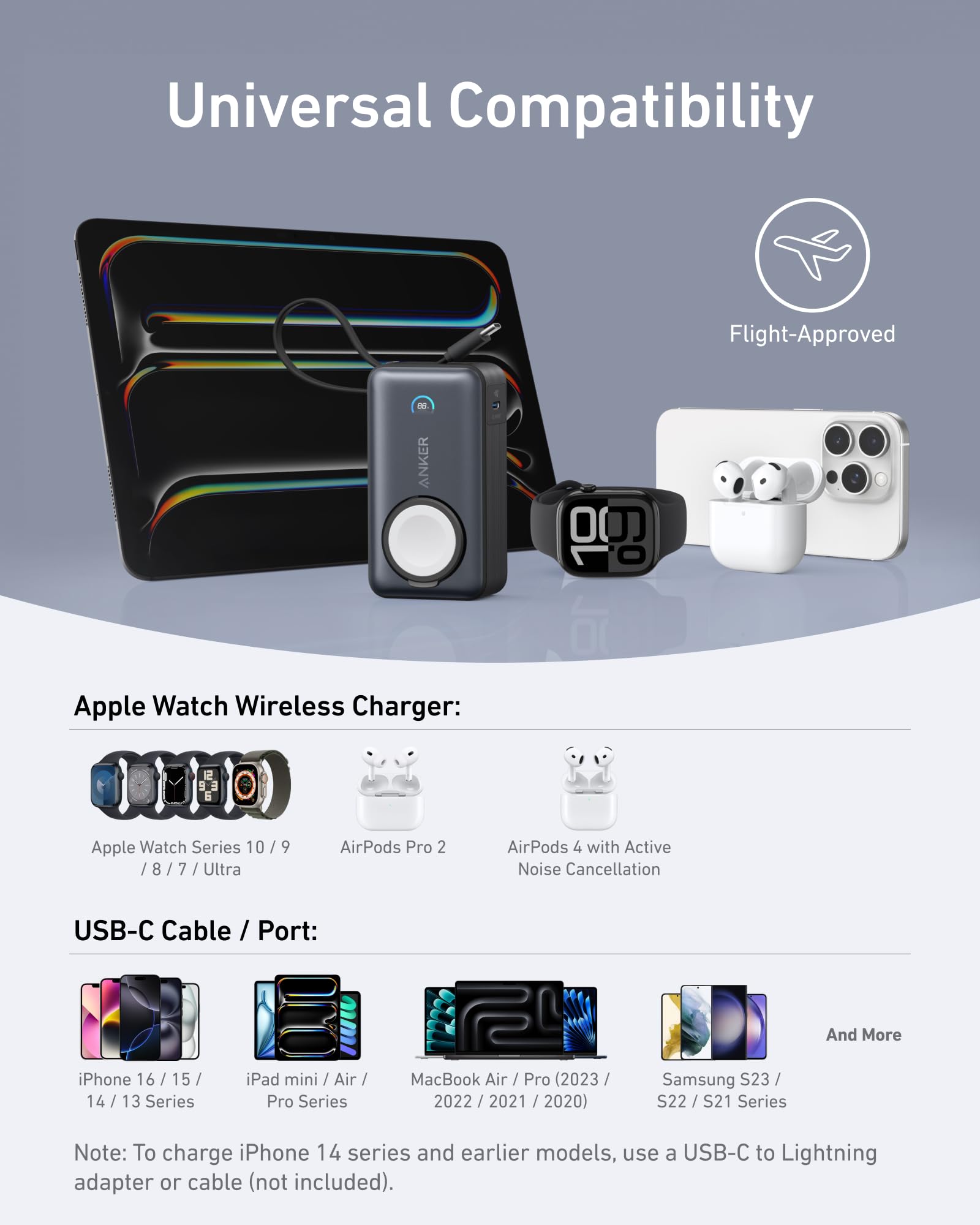 Anker MagGo Power Bank for Apple Watch, Officially Certified 10,000mAh Compact Battery Pack with Built-in USB-C Cable, 35W Max, for iPhone 15 Series, Samsung, iPad, AirPods, and More(White)