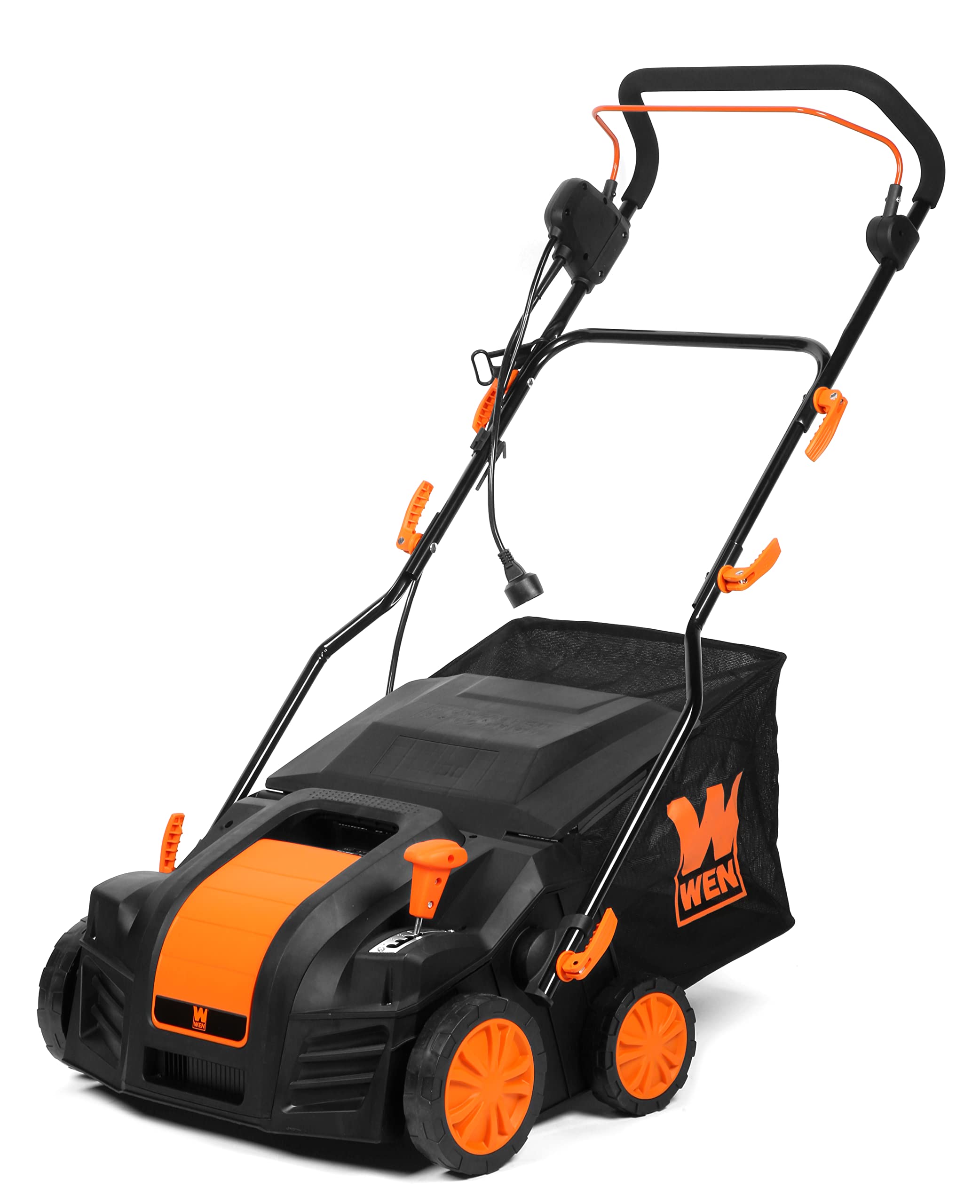 WEN 20V Max Cordless 15-Inch 2-in-1 Brushless Electric Dethatcher and Scarifier with Collection Bag, Two 4.0 Ah Batteries, and Dual-Port Charger (20716)