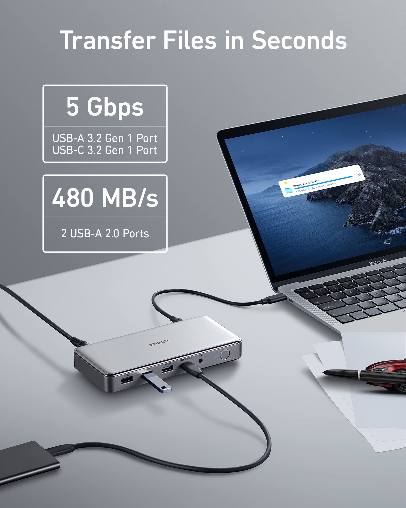 Anker Prime Docking Station (DL7400), 14-Port Triple Display with DisplayLink, 140W Max, Smart Display, Triple 4K 60Hz, Cooling Fan, for Windows Laptops (The Latest DisplayLink Driver Must Installed)