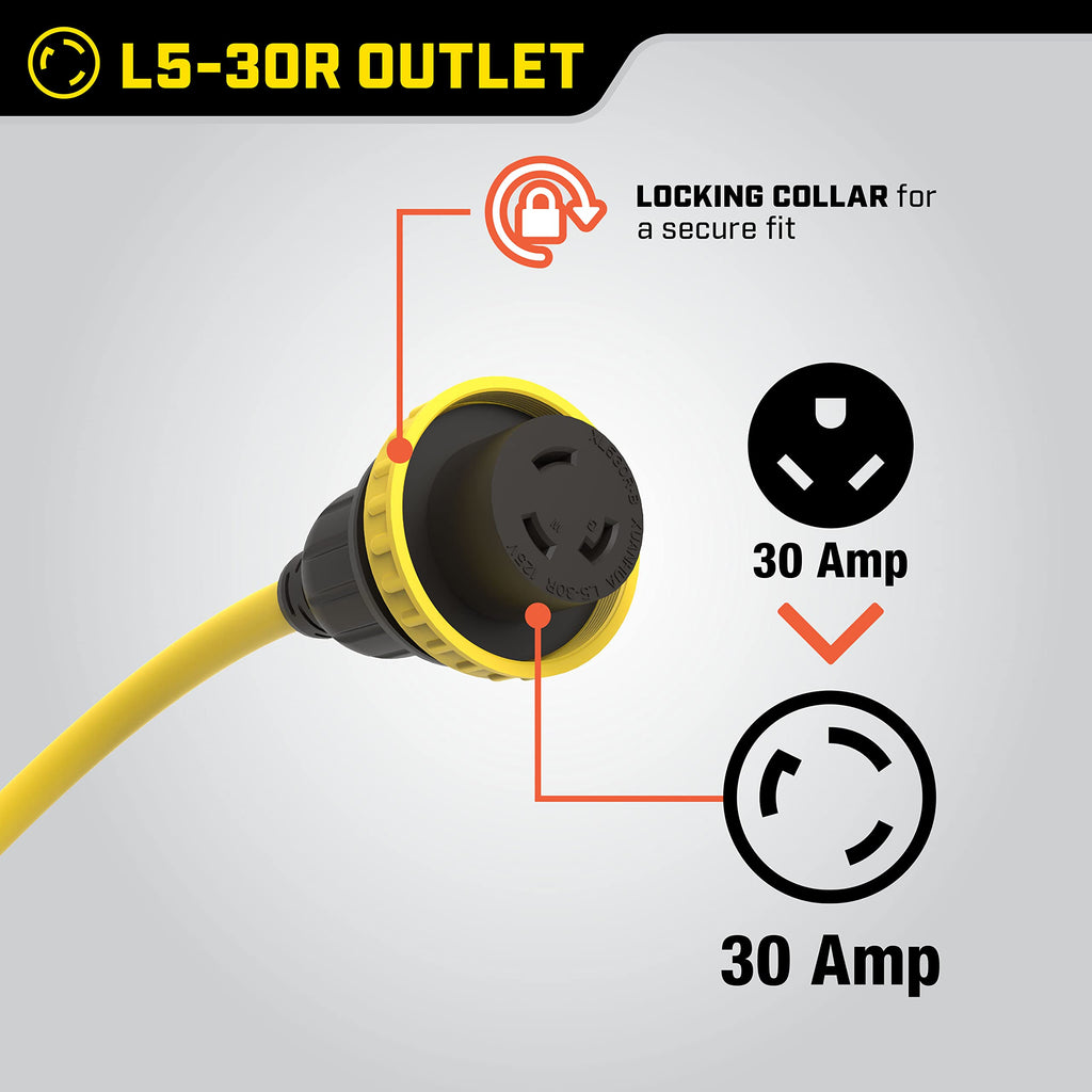 Champion Power Equipment 30-Foot 30-Amp 125-Volt RV Generator Power Cord, (TT-30P to L5-30R)