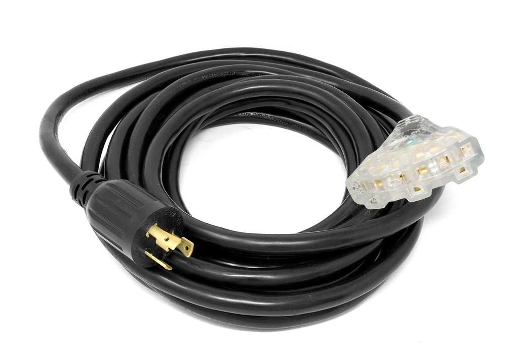 WEN PC2513 25 ft. 30-Amp 10-Gauge SJTW Fan-Style 10/3 Generator Extension Cord (converts L5-30R to Three 5-20R outlets), Black