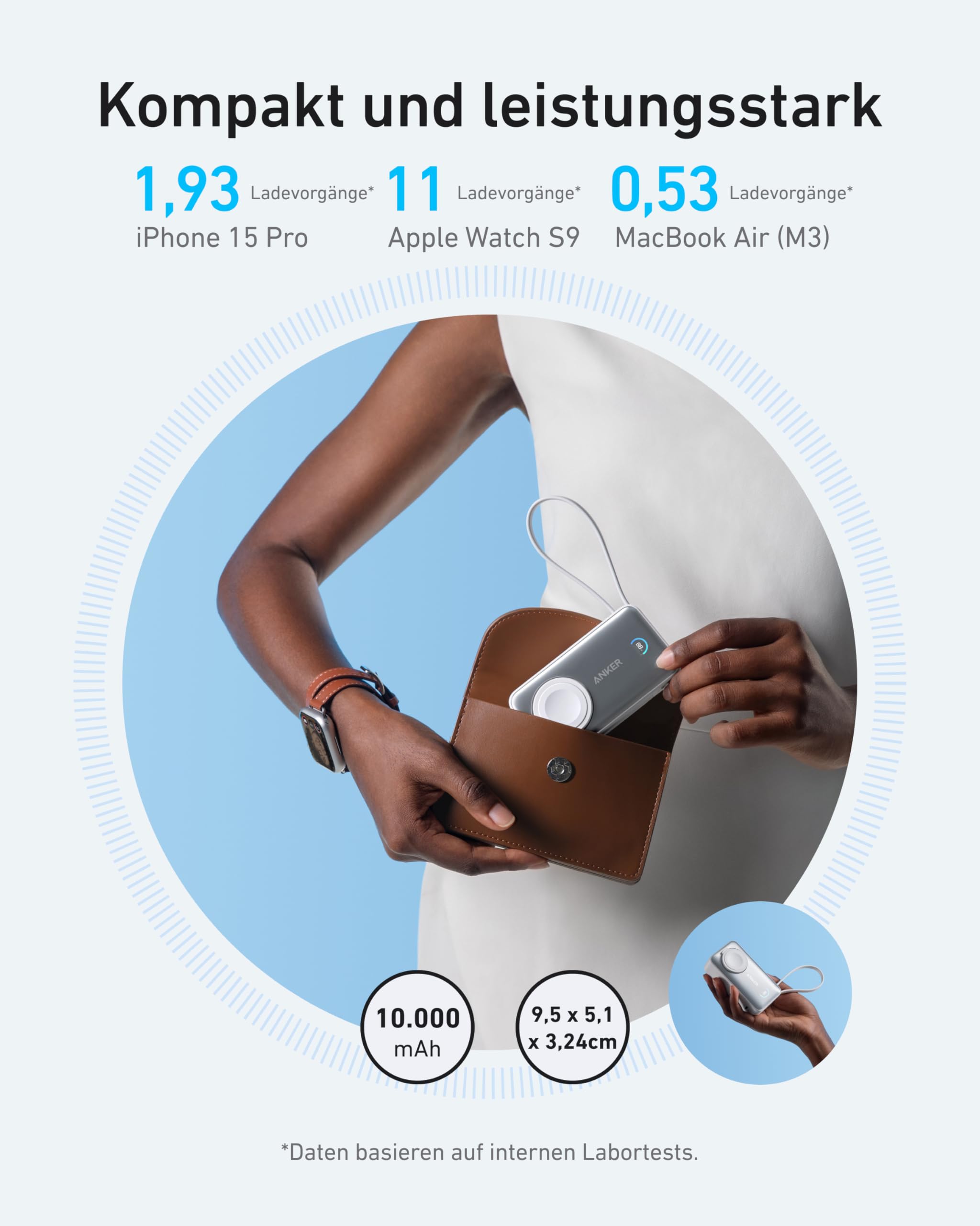 Anker MagGo Power Bank for Apple Watch, Officially Certified 10,000mAh Compact Battery Pack with Built-in USB-C Cable, 35W Max, for iPhone 15 Series, Samsung, iPad, AirPods, and More(White)