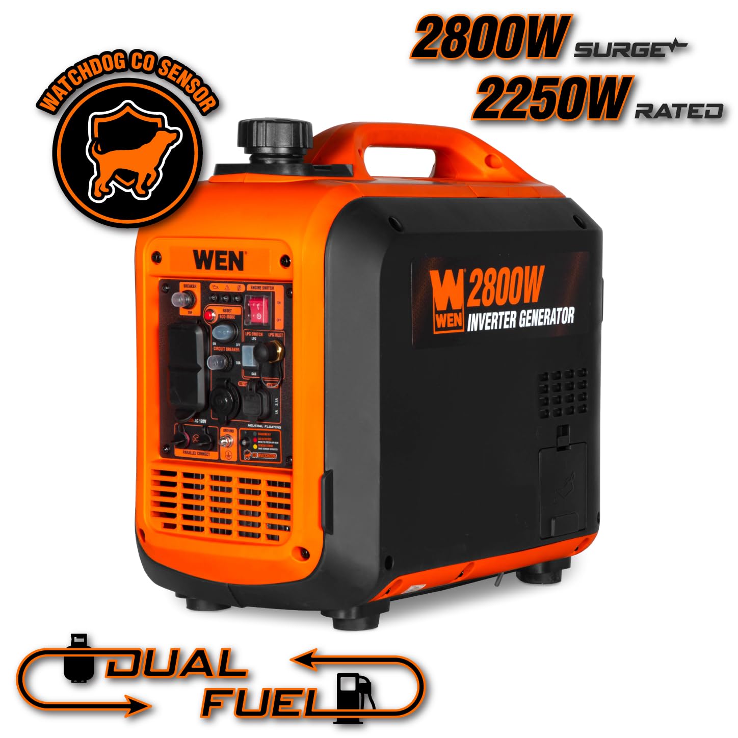 WEN 56235iX 2350-Watt Portable Inverter Generator with Fuel Shut Off and CO Sensor, Black