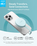 Anker MagGo USB-C Adapter, SD Card Reader for iPhone 16/15 Series, Portable Magnetic Memory Card Reader with Built-in Cable, Slot for SD&TF, 312MB/s Max Data Transfer forUSB C Devices(Green)