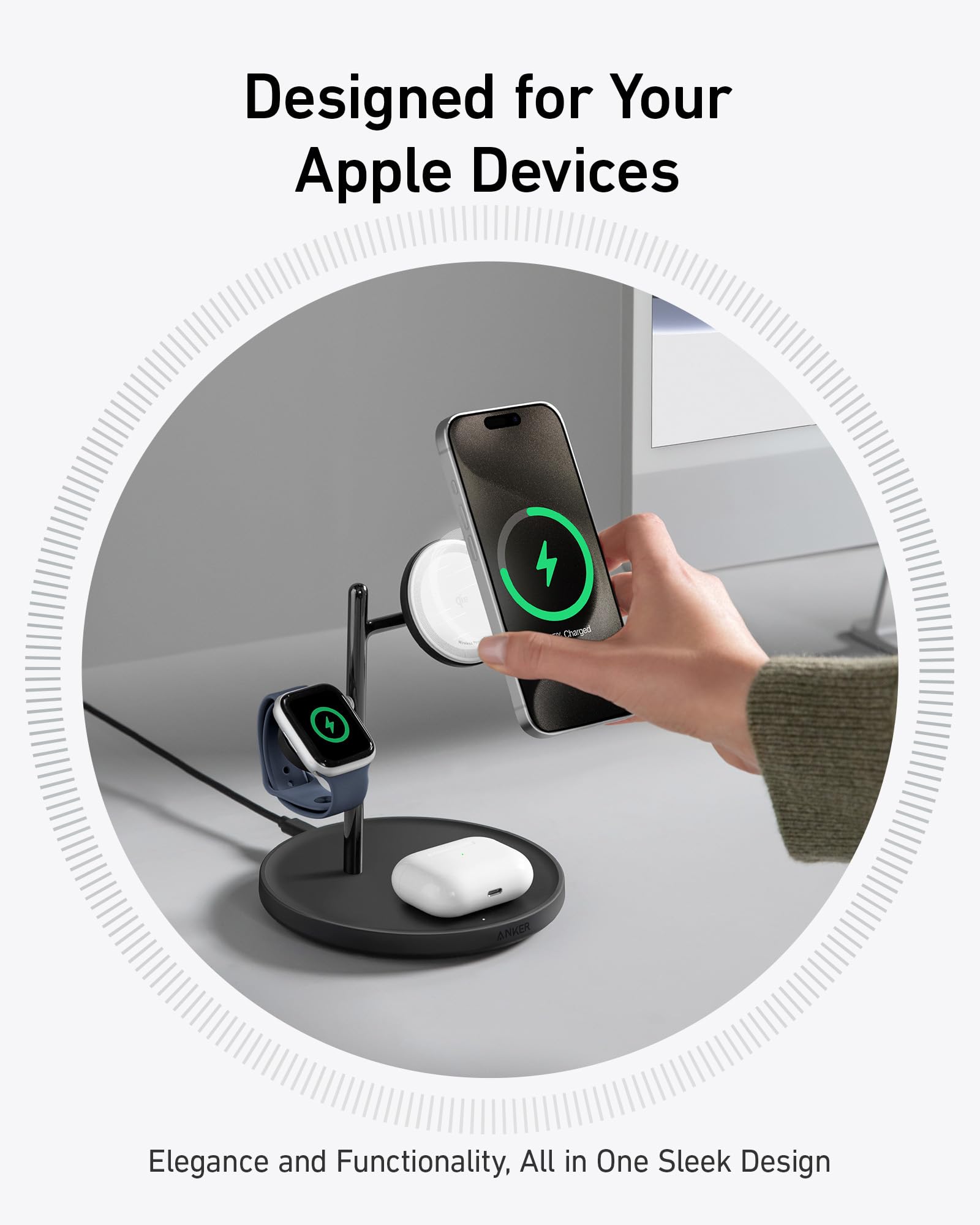 Anker MagSafe Charger Stand Compatible, iPhone 17 MagGo 3 in 1 Wireless Charging Station,Qi2 Certified 15W Wireless Charger, Desk Accessory, for iPhone 16/15/14/13 Series Apple Watch, AirPods