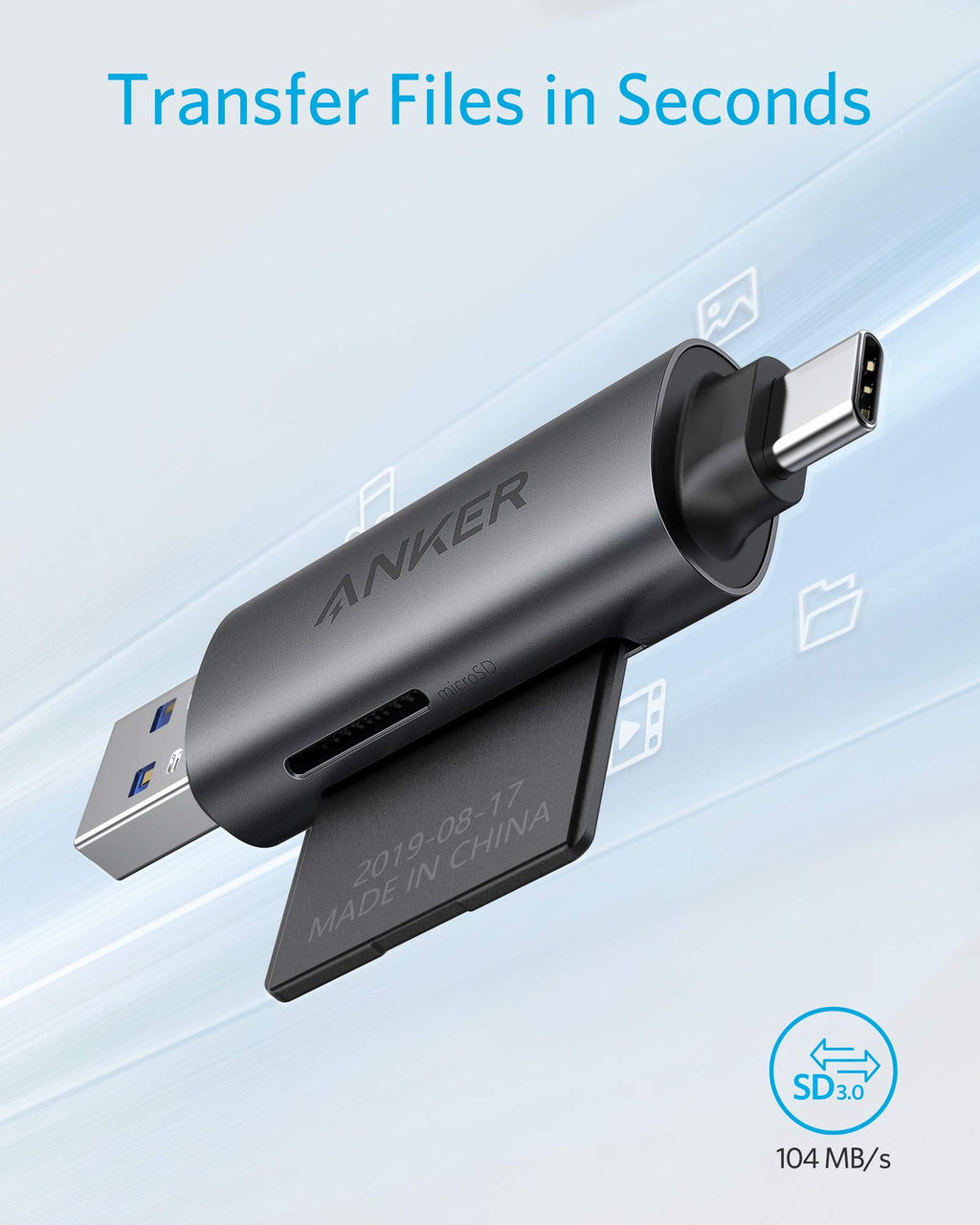 Anker USB-C and USB 3.0 SD Card Reader, PowerExpand+ 2-in-1 Memory Card Reader with Dual Connectors, for SDXC, SDHC, (Micro) SD, MMC, RS-MMC, Micro SDXC, Micro SDHC, and UHS-I