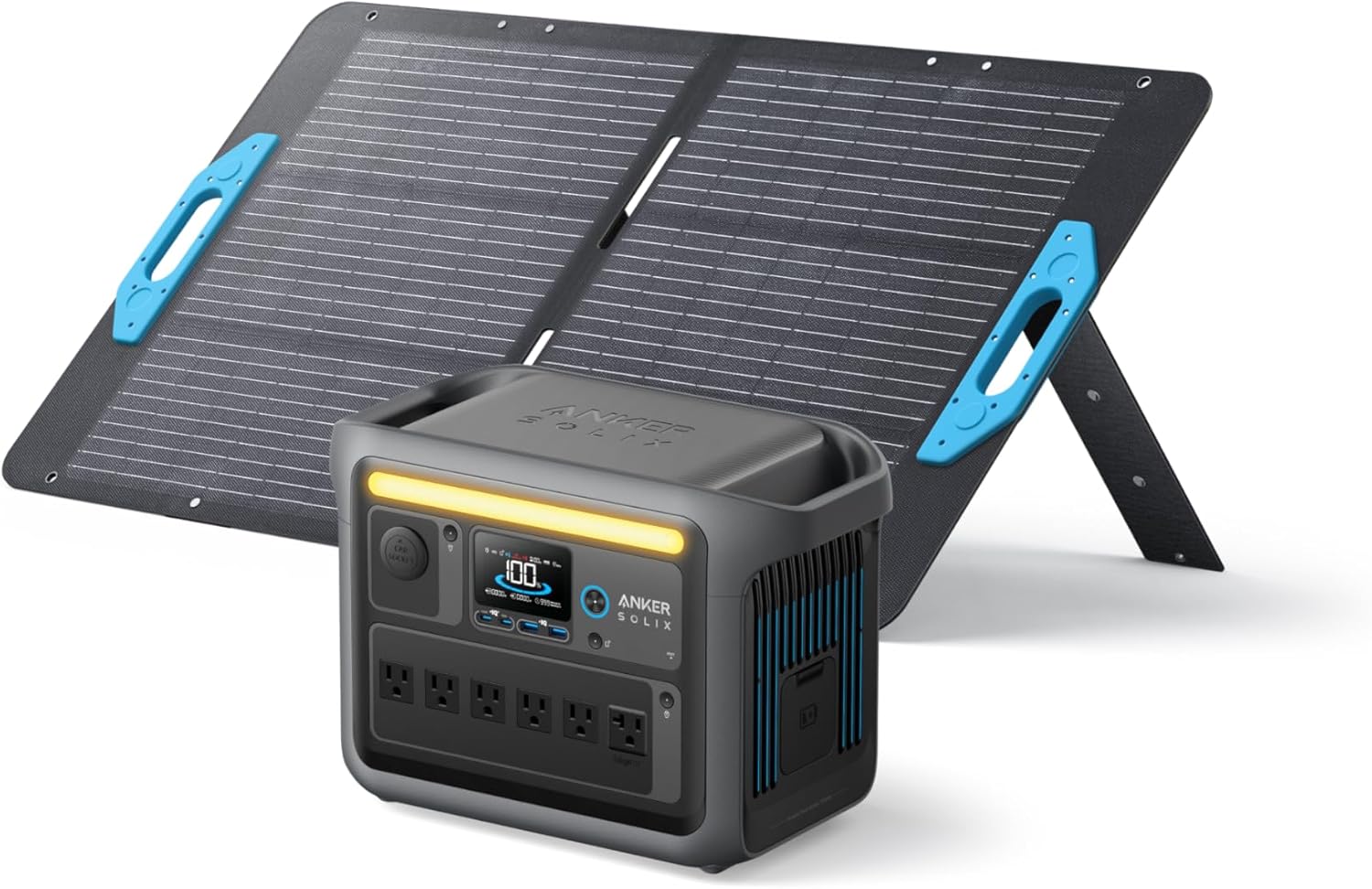 Anker SOLIX C1000 Portable Power Station with 200W Solar Panel, 1800W Solar Generator, 1056wh LFP (LiFePO4) Battery, 6 AC Outlets, Up to 2400W for Home, Power Outages, and Outdoor Camping