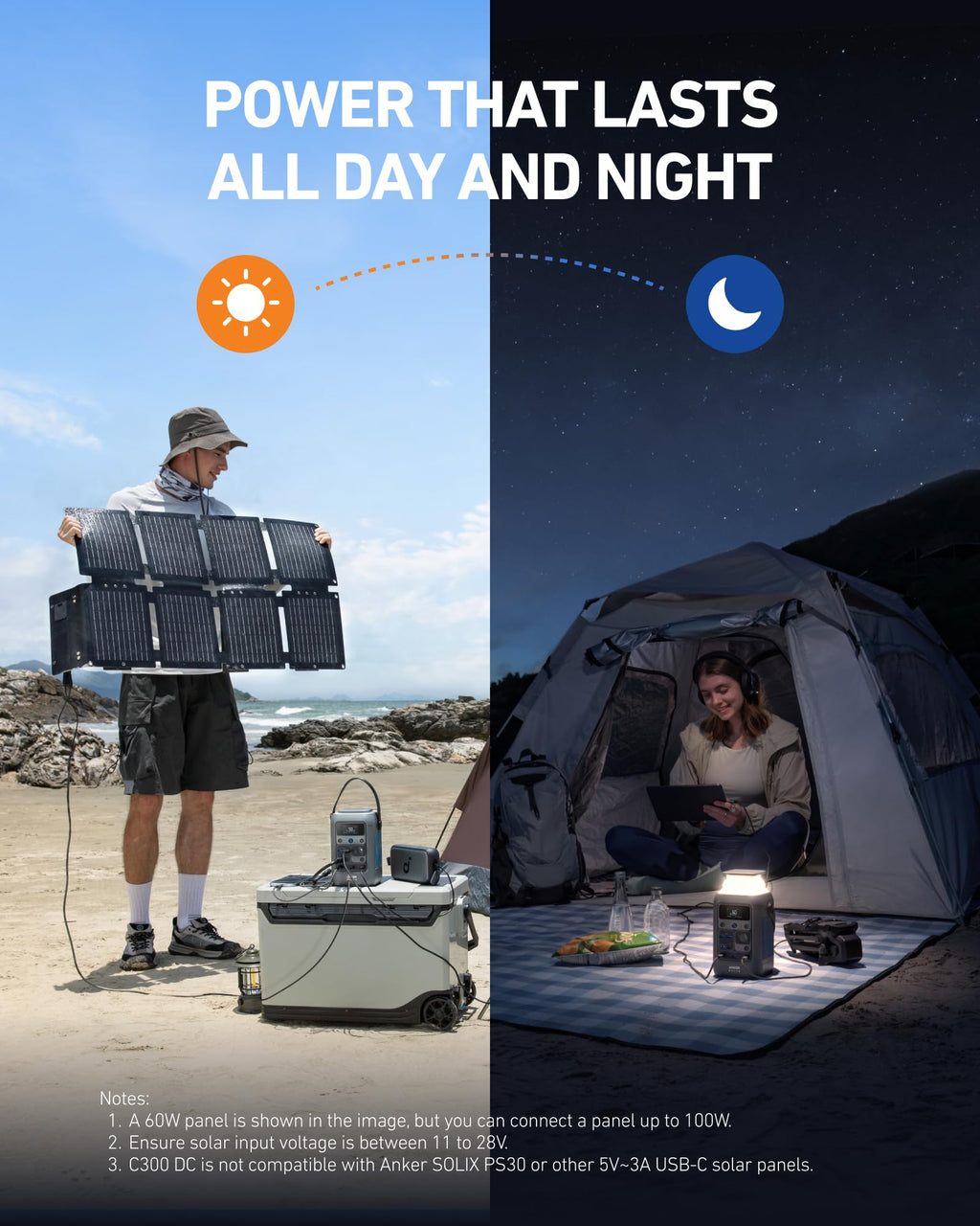 Anker SOLIX C300 DC Power Bank Station and 60W Solar Panel, 288Wh Portable Power Station, LiFePO4 Battery, 300W Solar Generator, for Outdoor, Camping, Traveling, and Emergencies