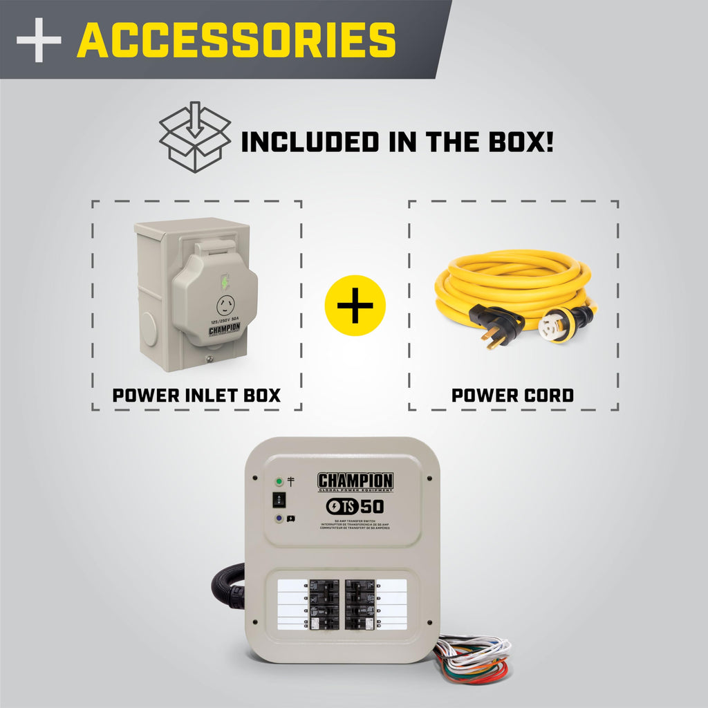 Champion Power Equipment 30-Amp Indoor-Rated Manual Transfer Switch with 25-Foot Generator Power Cord and Weather-Resistant Power Inlet Box