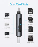 Anker USB-C and USB 3.0 SD Card Reader, PowerExpand+ 2-in-1 Memory Card Reader with Dual Connectors, for SDXC, SDHC, (Micro) SD, MMC, RS-MMC, Micro SDXC, Micro SDHC, and UHS-I
