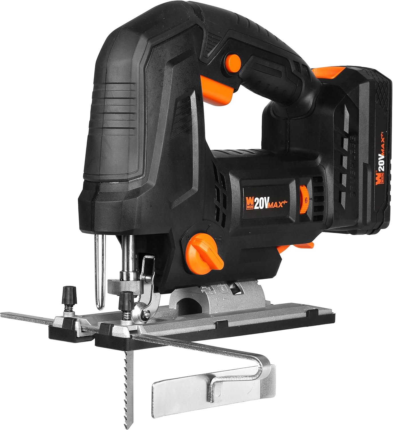 WEN Cordless Jigsaw, Brushless with Variable Speed, 20V Max 4.0 Ah Lithium Ion Battery and Charger (20667)