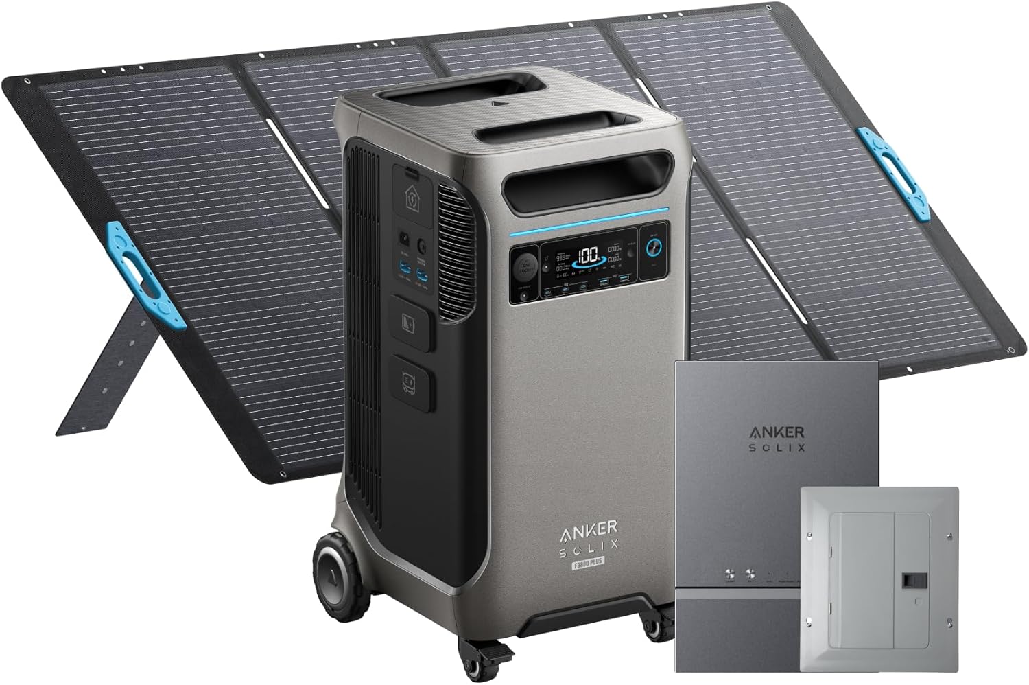 Anker SOLIX F3800 Plus Portable Power Station (Upgraded Version) with 400W Solar Panel, 3840Wh, 3,200W Solar Input, Generators for Home Use, Works with Generator, for Power Outages, and Emergencies