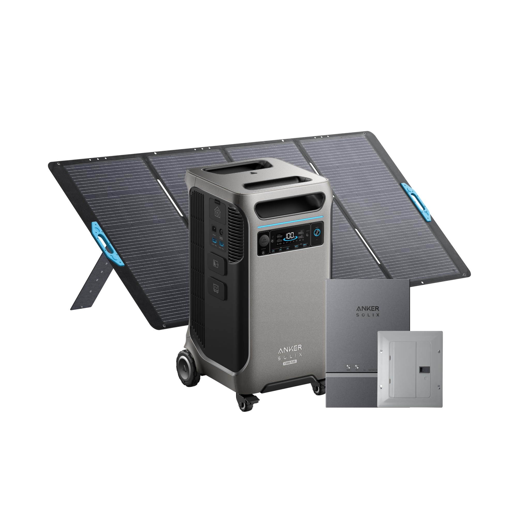 Anker SOLIX F3800 Plus Portable Power Station (Upgraded Version) with 400W Solar Panel, 3840Wh, 3,200W Solar Input, Generators for Home Use, Works with Generator, for Power Outages, and Emergencies