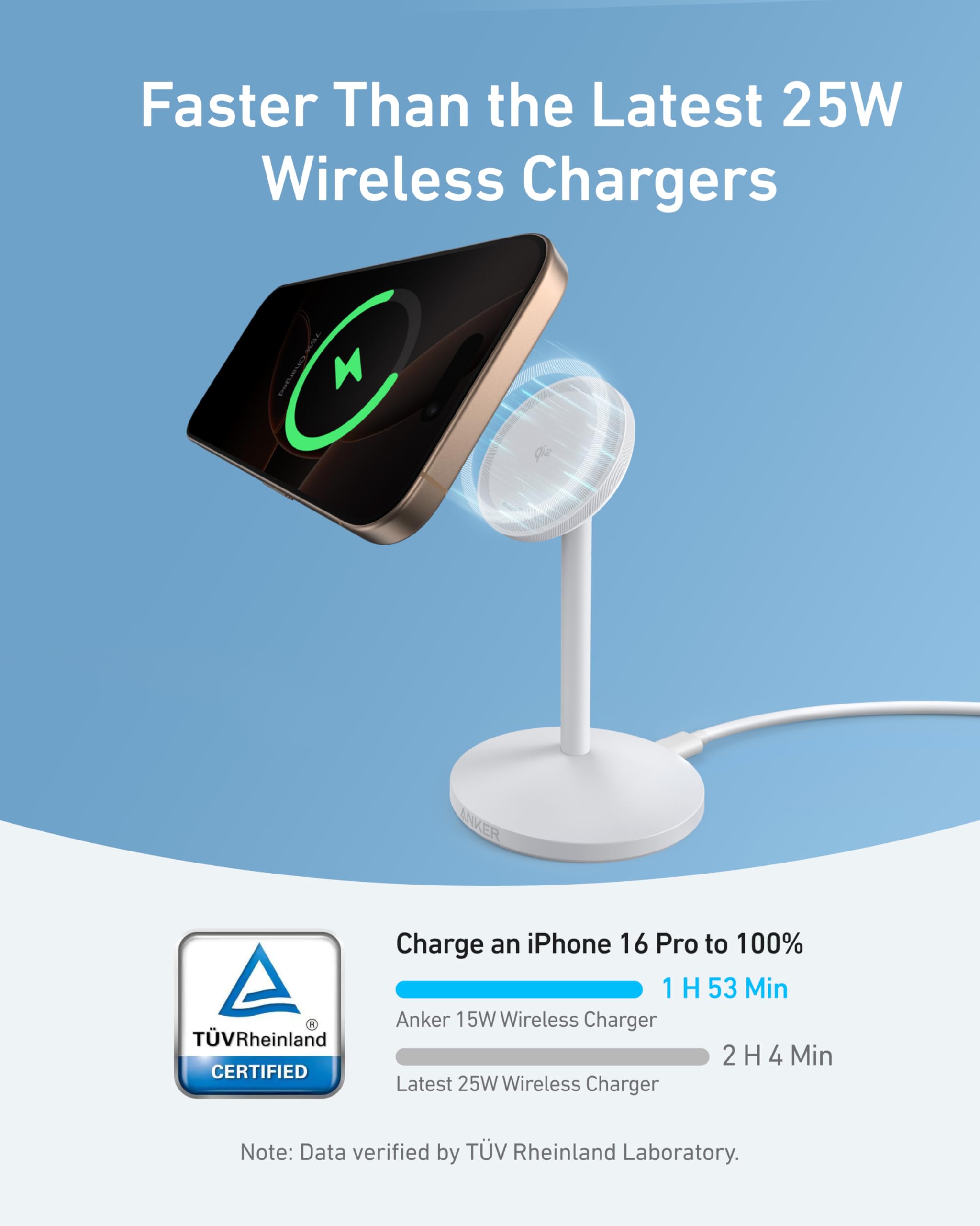 Anker MagGo iPhone 17 MagSafe Charger Compatible Stand, 15W Fast Magnetic Wireless Charging Station, Qi2 Certified 360° Wireless Charger, Magnetic Stand for iPhone 17/16/15/14/13 Series (No Adapter)