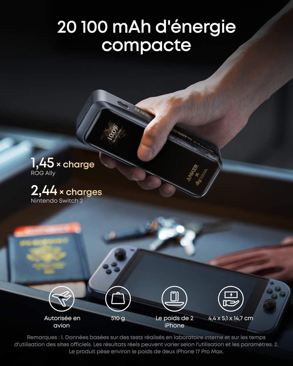 Anker Prime Power Bank, 20,100mAh 3-Port Portable Charger with 220W Max Output, Two-Way Charging, TSA-Approved, App Control, for MacBook, iPhone 17/16 Series, and More (Base Not Included)