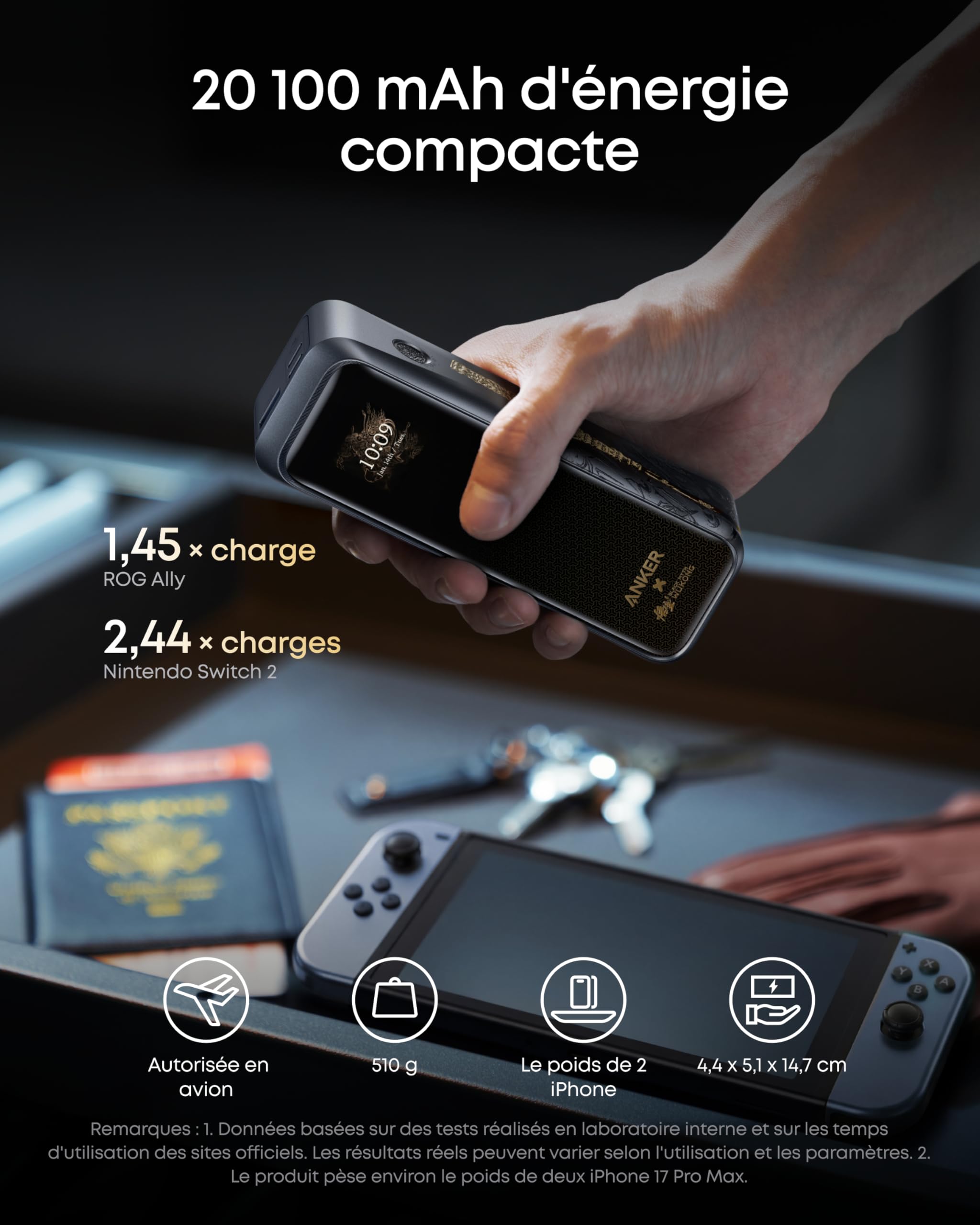 Anker Prime Power Bank, 20,100mAh 3-Port Portable Charger with 220W Max Output, Two-Way Charging, TSA-Approved, App Control, for MacBook, iPhone 17/16 Series, and More (Base Not Included)