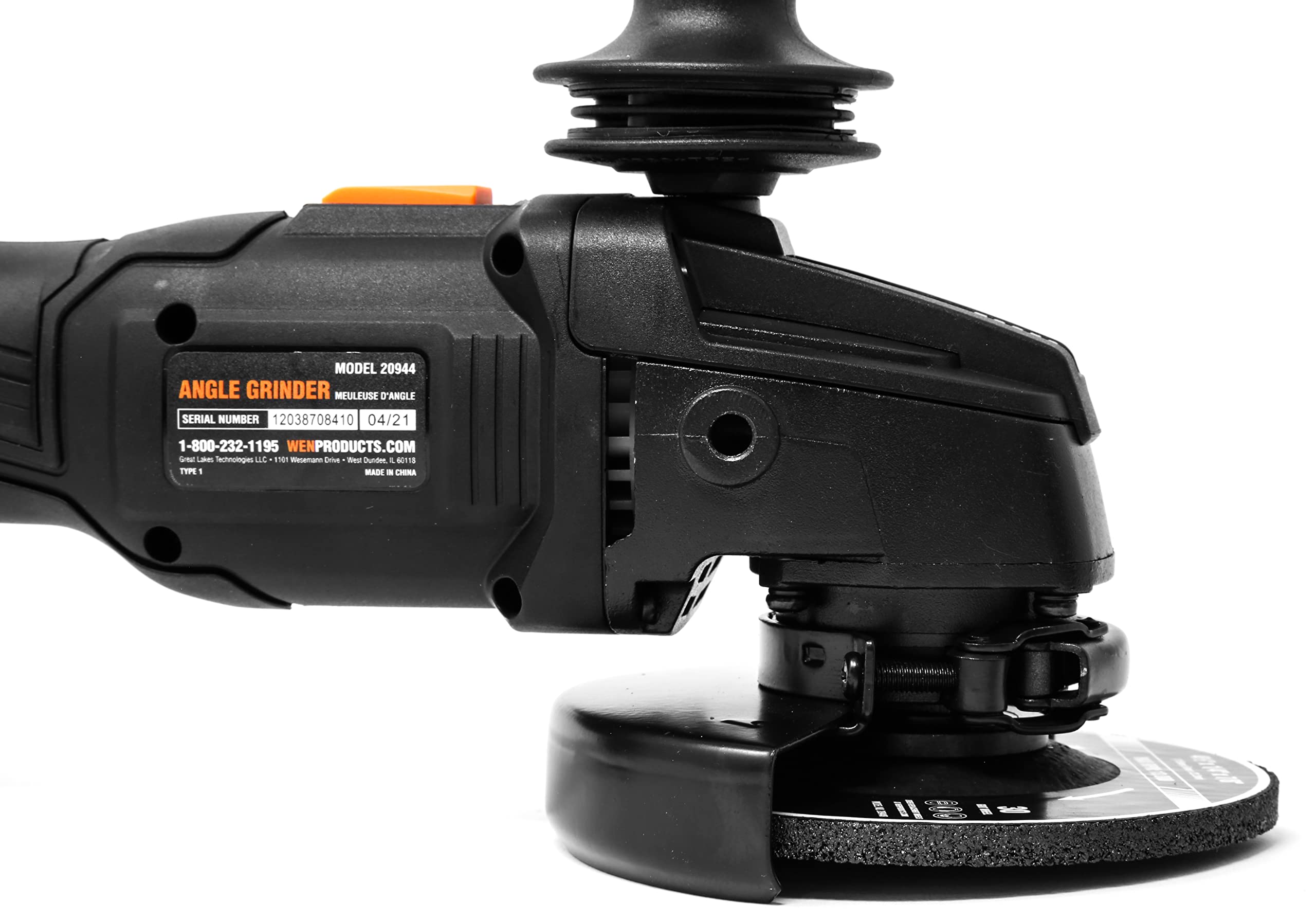 WEN Cordless Angle Grinder, Brushless with 20V Max 4.0 Ah Lithium-Ion Battery and Charger (20944), Black