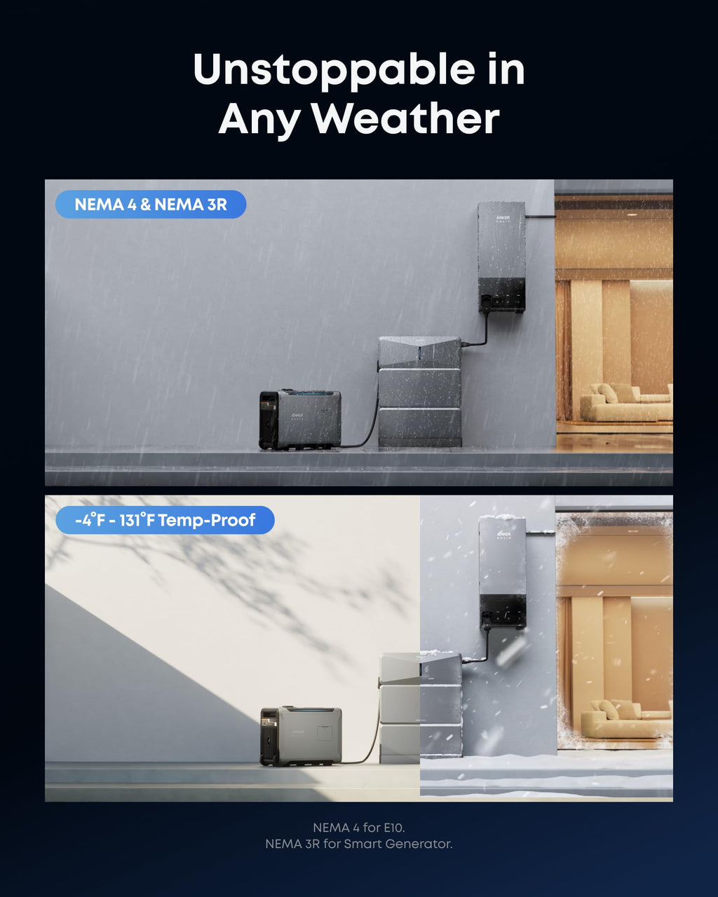 Anker SOLIX E10, 6kWh Battery Expandable to 90kWh, 9kW Solar Input, 7.6kW Rated Output, Generator-Ready, NEMA 4, -4°F to 131°F, Up to 12-Month 0% APR