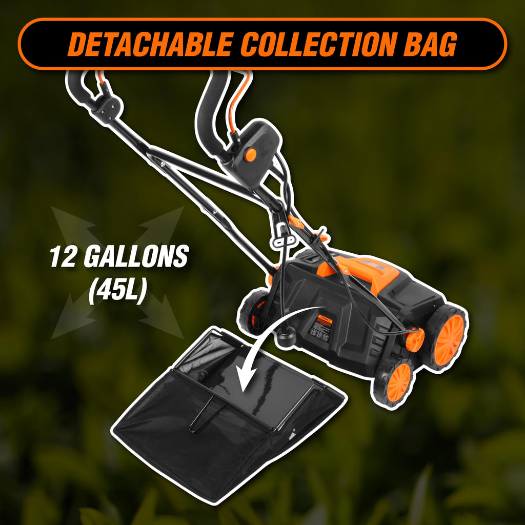 WEN DT1516 16-Inch 15-Amp 2-in-1 Electric Dethatcher and Scarifier with Collection Bag, Black