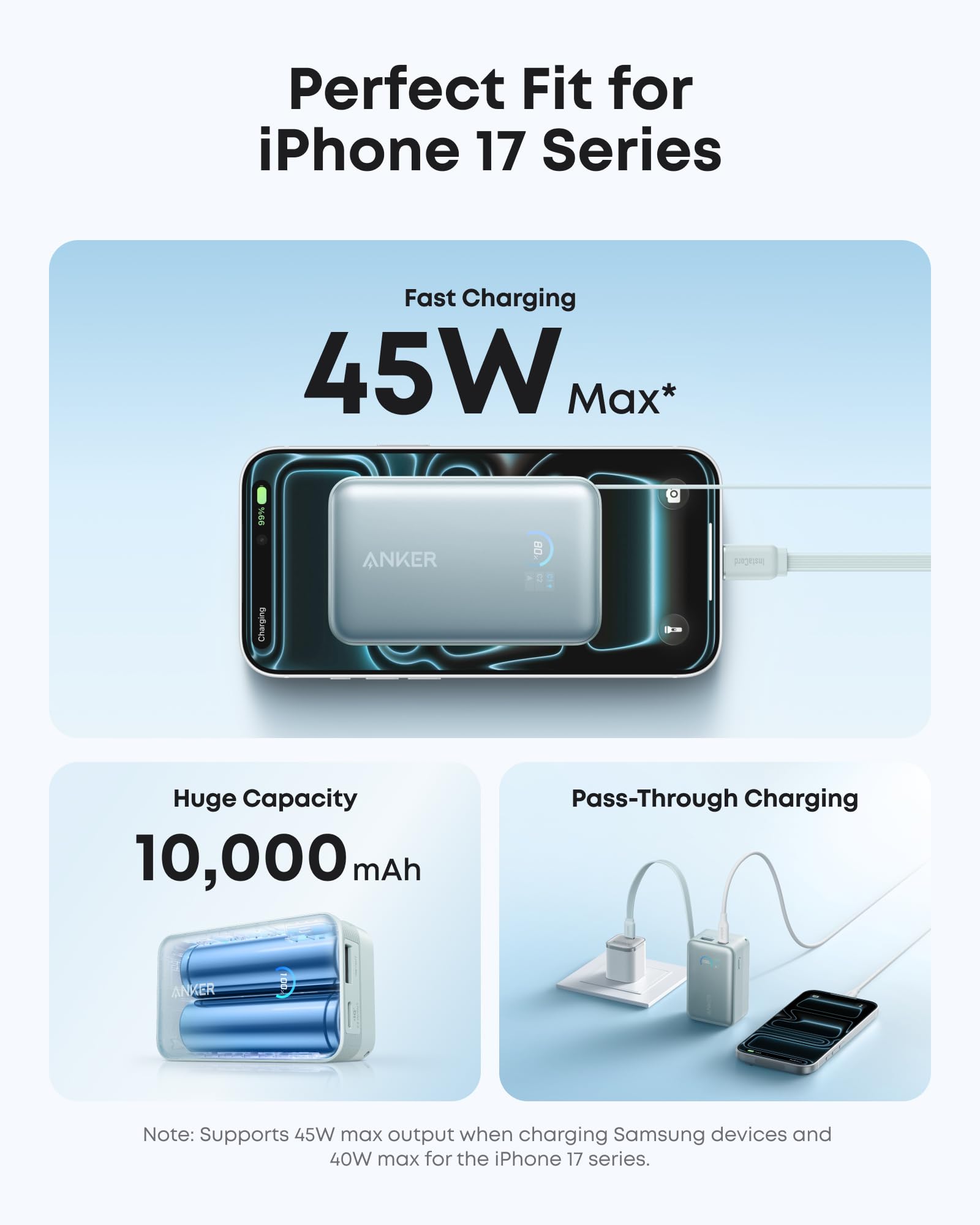 Anker Nano Portable Charger, 45W 10000mAh with 2.3 ft Retractable Cable, Compact Power Bank, Travel Essential Phone Battery Pack for iPhone 17/16 Series, iPad, Galaxy, Pixel, and More