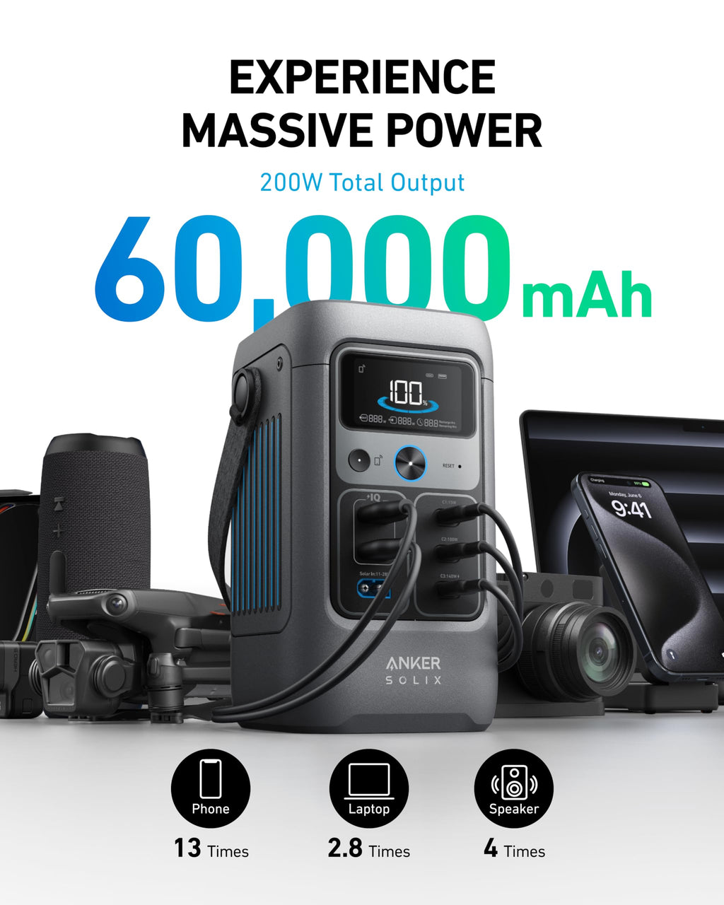 Anker SOLIX C300 DC Power Bank Station and 60W Solar Panel, 288Wh Portable Power Station, LiFePO4 Battery, 300W Solar Generator, for Outdoor, Camping, Traveling, and Emergencies