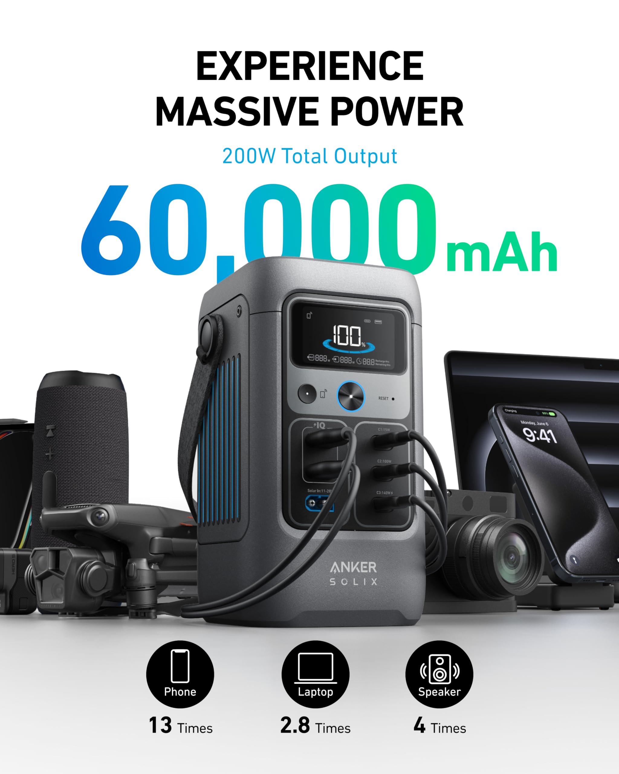 Anker SOLIX C300 DC Power Bank Station and 60W Solar Panel, 288Wh Portable Power Station, LiFePO4 Battery, 300W Solar Generator, for Outdoor, Camping, Traveling, and Emergencies