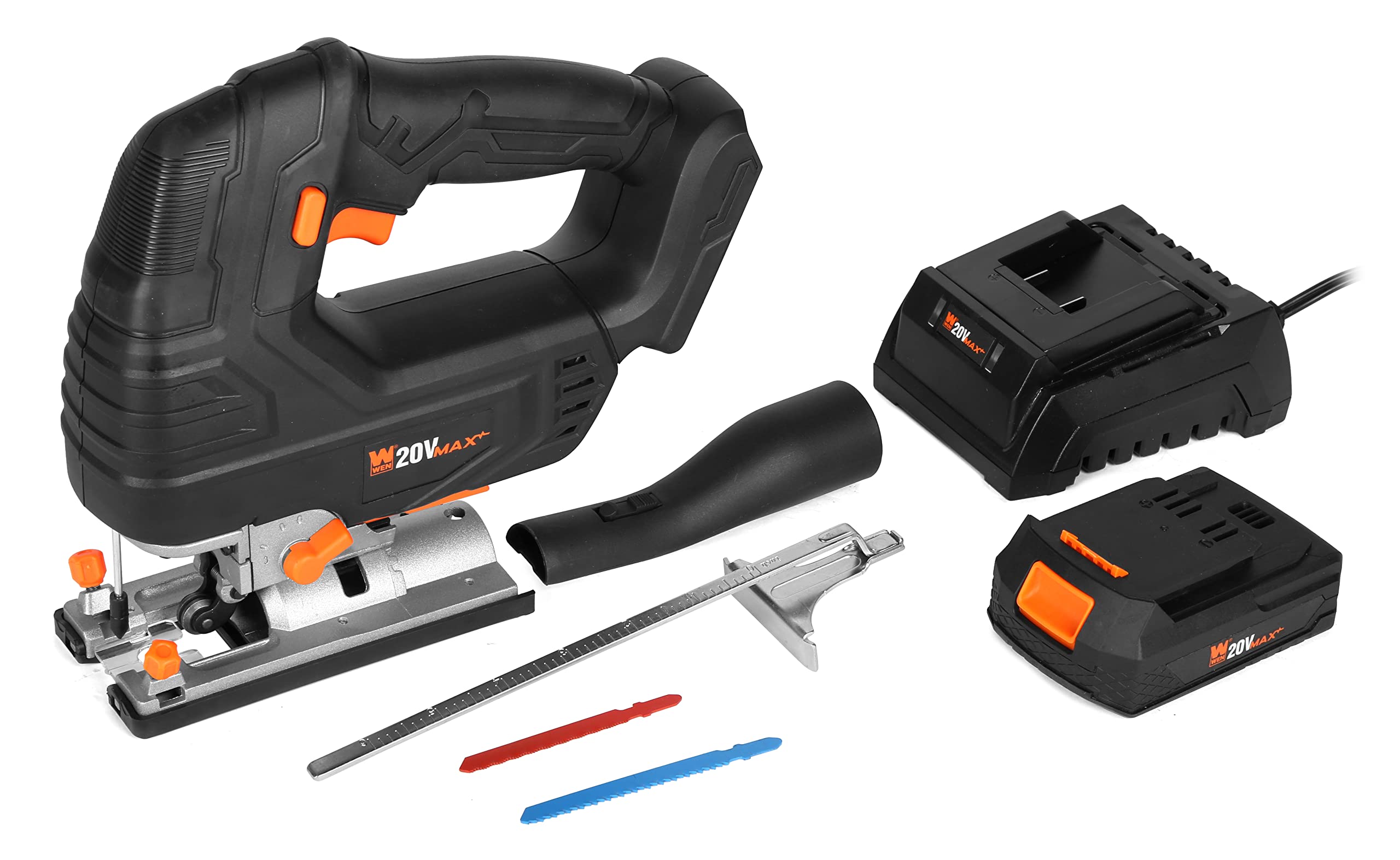 WEN Cordless Jigsaw, Variable Speed with 20V Max 2.0 Ah Lithium Ion Battery and Charger (20661)