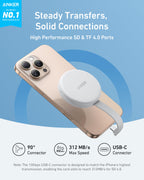 Anker MagGo USB-C Adapter, SD Card Reader for iPhone 16/15 Series, Portable Magnetic Memory Card Reader with Built-in Cable, Slot for SD&TF, 312MB/s Max Data Transfer forUSB C Devices(Green)
