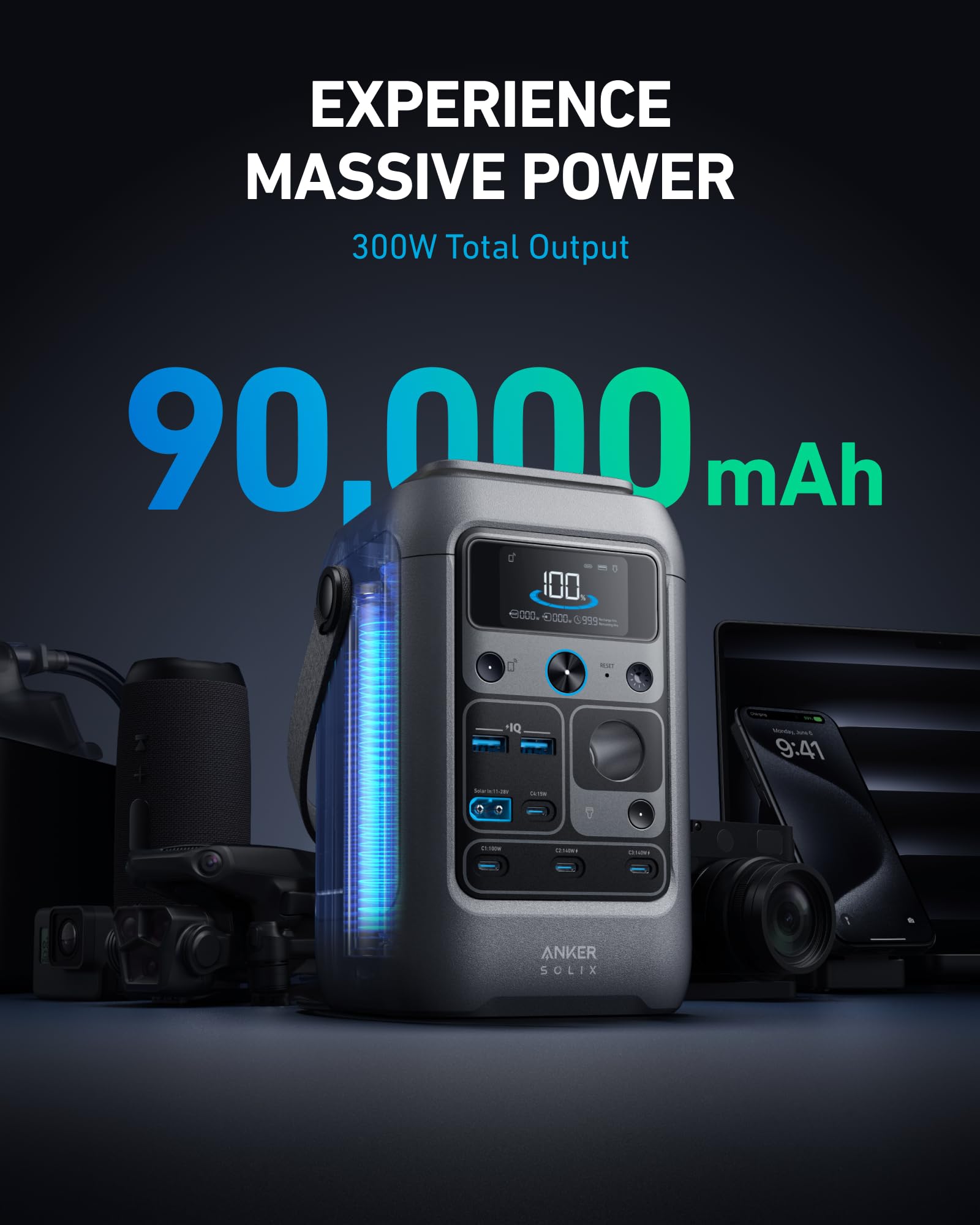 Anker SOLIX C200 DC Power Bank Station and 60W Solar Panel, 192Wh Portable Power Station, LiFePO4 Battery, 200W Solar Generator, For Outdoor, Camping, Traveling, and Emergencies