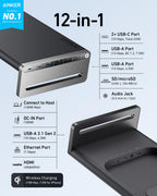 Anker 675 USB-C Docking Station (12-in-1, Monitor Stand, Wireless) with 10Gbps USB-C Ports, 4K@60Hz HDMI Display, Wireless Charging Pad, for Lenovo ThinkPad, MacBook Pro M1 / M2