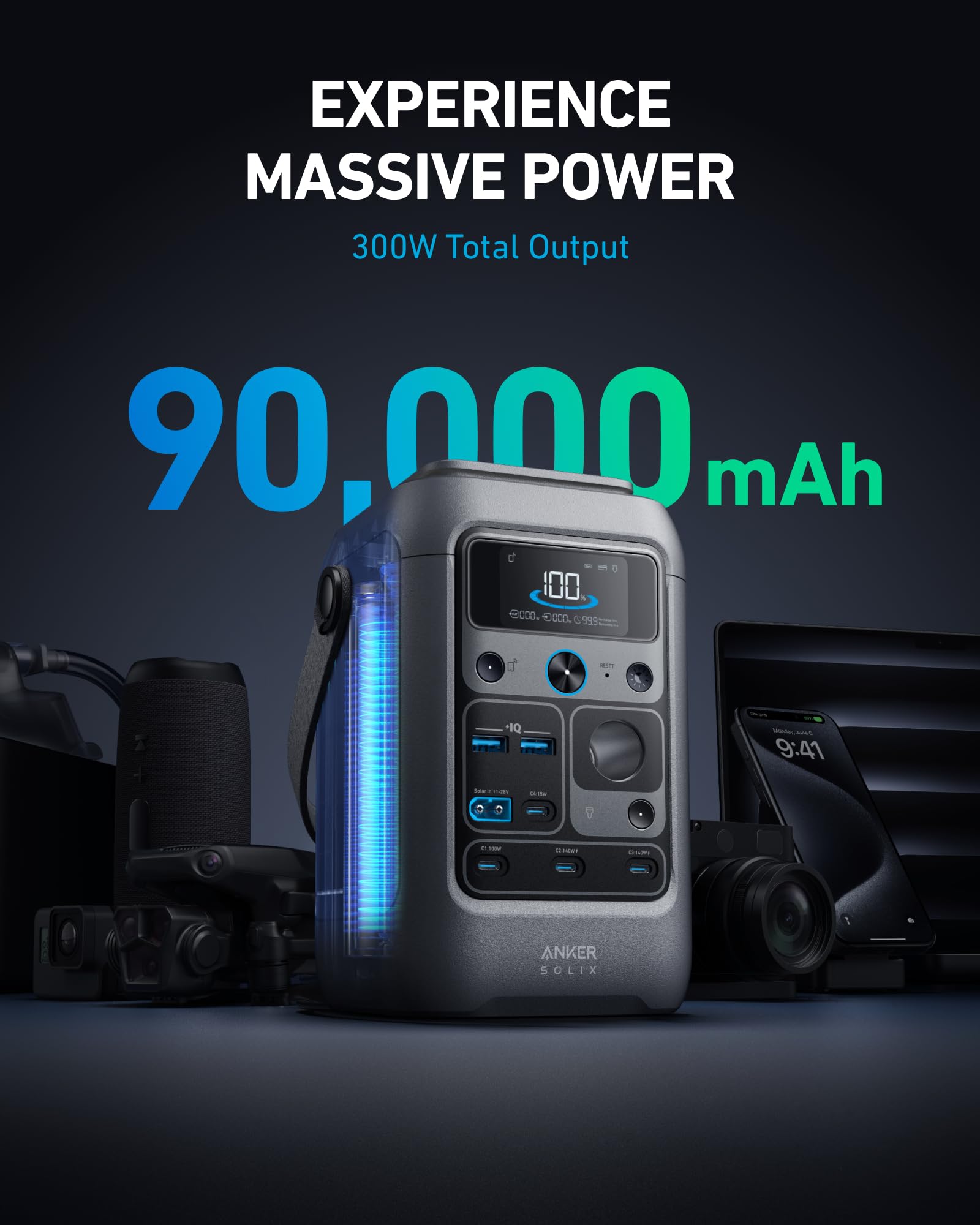 Anker SOLIX C200 DC Power Bank Station and 60W Solar Panel, 192Wh Portable Power Station, LiFePO4 Battery, 200W Solar Generator, For Outdoor, Camping, Traveling, and Emergencies