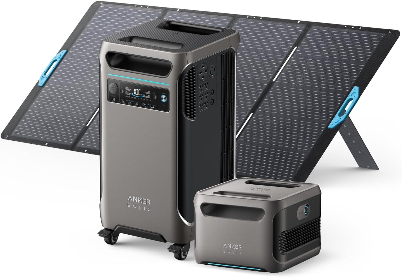 Anker SOLIX F3800 Portable Power Station with 2× 200W Solar Panels, 3,840Wh LiFePO4 Battery, 120V/240V 6,000W AC Output, Solar Generator for Home Use, RVs, Emergencies, Outages, and Outdoor Camping