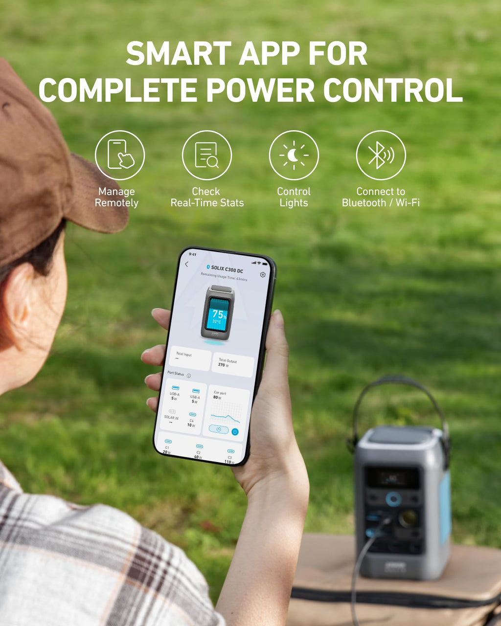 Anker SOLIX C200 DC Power Bank Station and 60W Solar Panel, 192Wh Portable Power Station, LiFePO4 Battery, 200W Solar Generator, For Outdoor, Camping, Traveling, and Emergencies