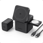 Anker 3-in-1 Cube Wireless Charger, MagSafe Charging Stand, 15W Foldable Fast Charging Station for iPhone 17/16/15, Apple Watch 1-8/Ultra, AirPods (Adapter Included, Non-Battery)