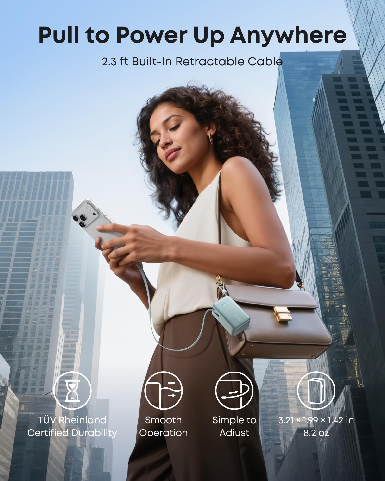 Anker Nano Portable Charger, 45W 10000mAh with 2.3 ft Retractable Cable, Compact Power Bank, Travel Essential Phone Battery Pack for iPhone 17/16 Series, iPad, Galaxy, Pixel, and More