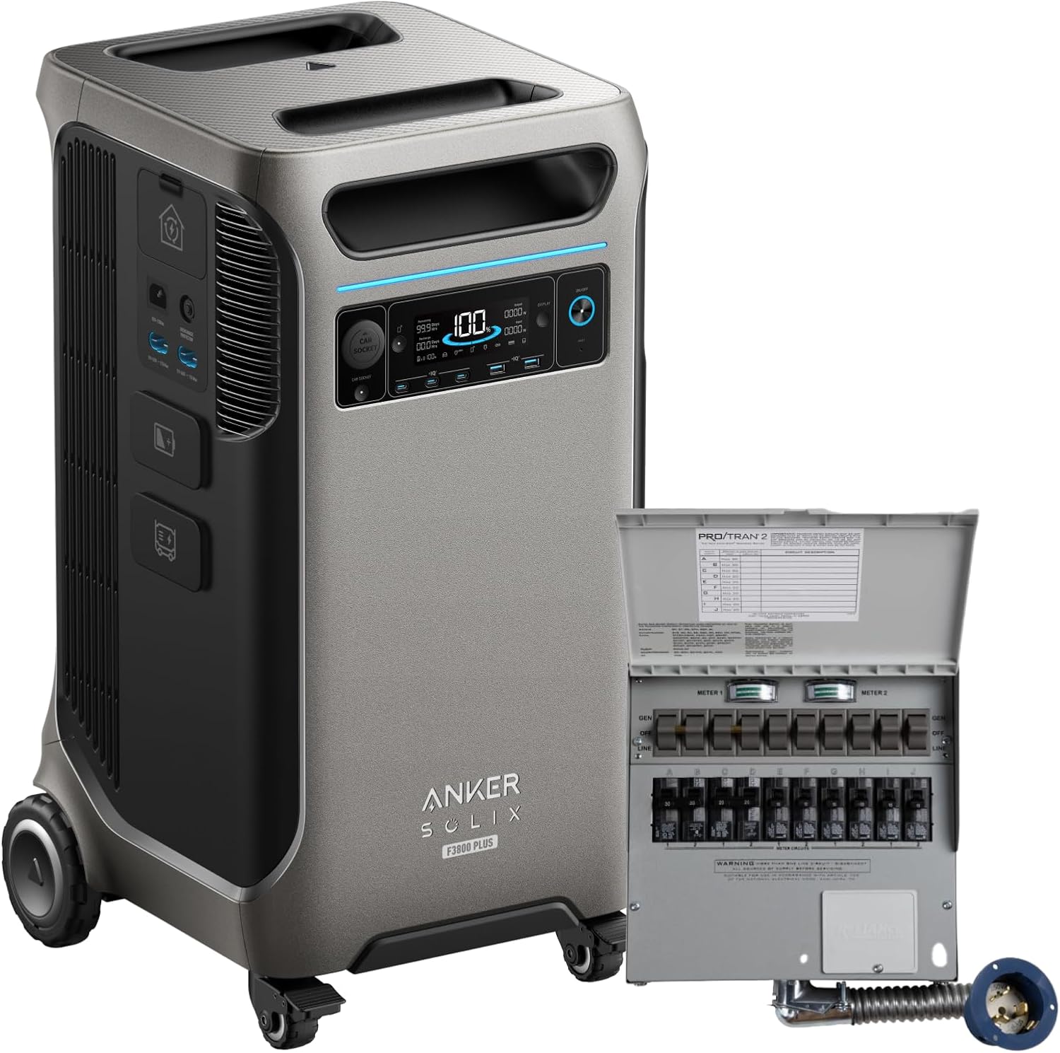 Anker SOLIX F3800 Plus Portable Power Station and Transfer Switch Kit with 400W Solar Panel, 3,840Wh, 6000W AC Output, Generators for Home Use, Works with Generator, For Power Outages, and Emergencies