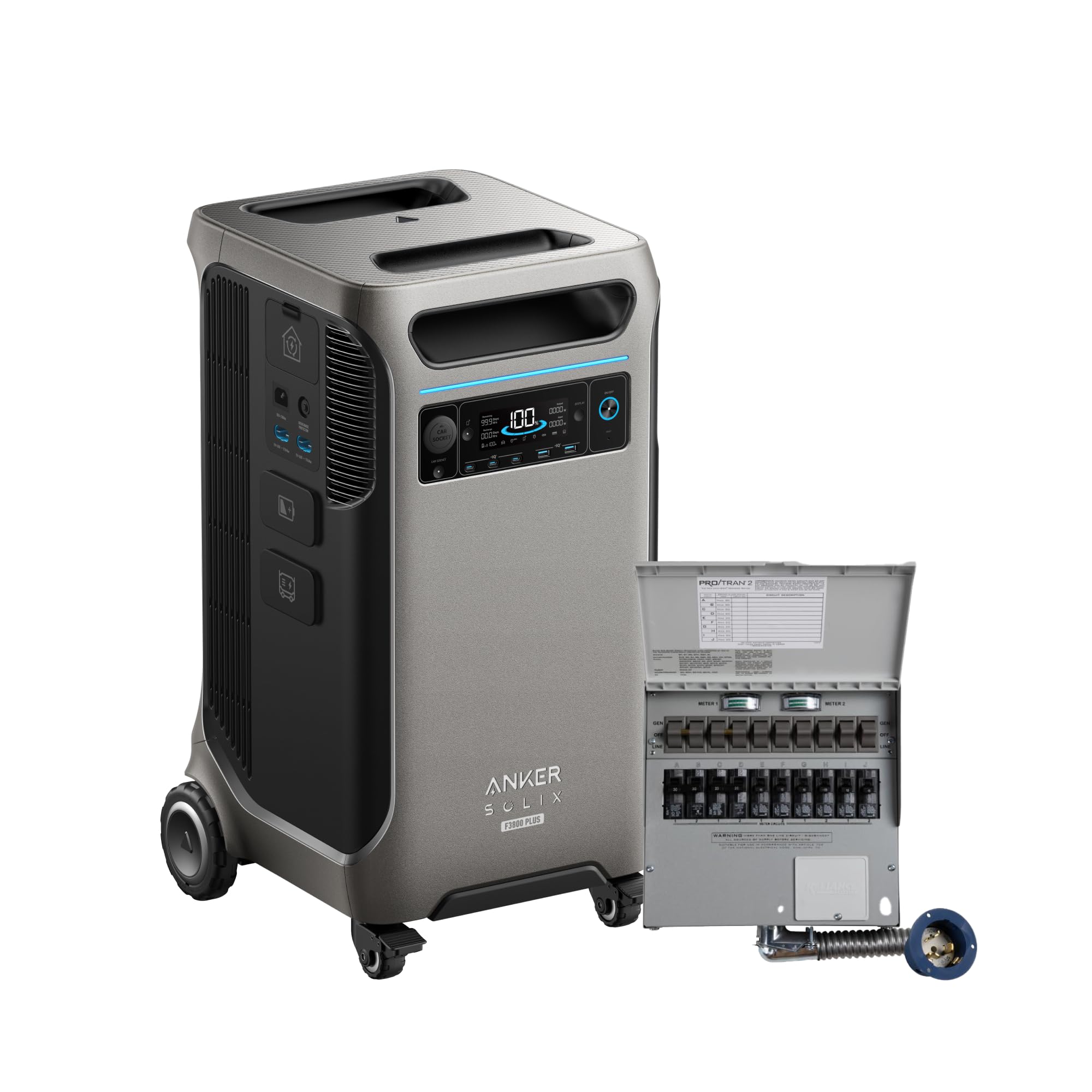 Anker SOLIX F3800 Plus Portable Power Station and Transfer Switch Kit, 3,840Wh, 6,000W AC Output, 120V/240V, Generators for Home Use, Works with Generator, For Power Outages, RVs, and Emergencies