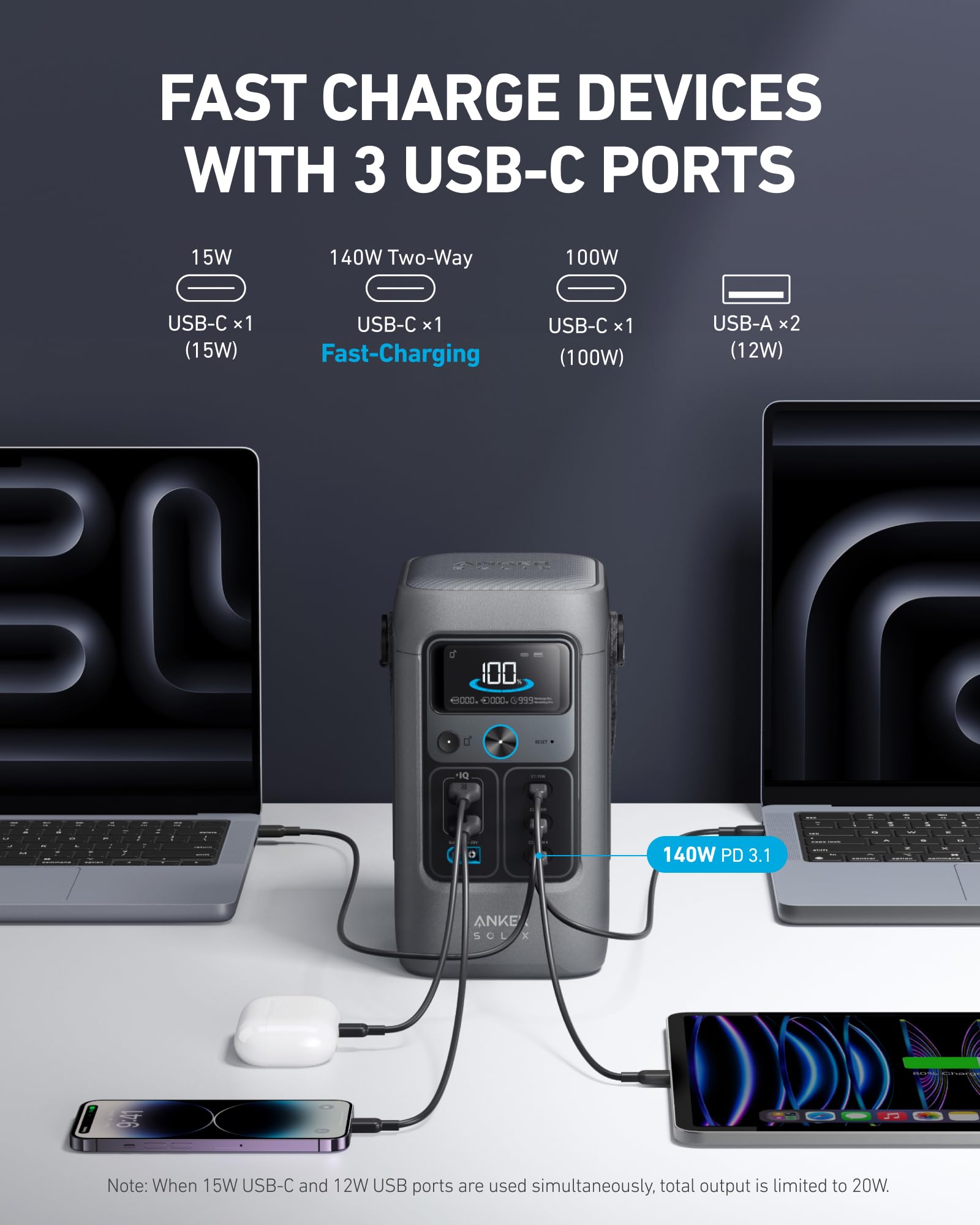 Anker SOLIX C300 DC Power Bank Station and 60W Solar Panel, 288Wh Portable Power Station, LiFePO4 Battery, 300W Solar Generator, for Outdoor, Camping, Traveling, and Emergencies