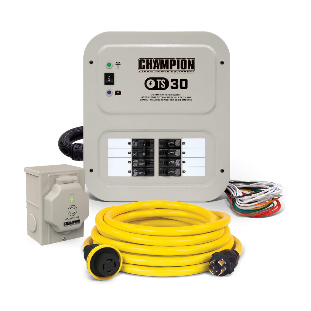 Champion Power Equipment 50-Amp Indoor-Rated Manual Transfer Switch with 30-Foot Generator Power Cord and Weather-Resistant Power Inlet Box