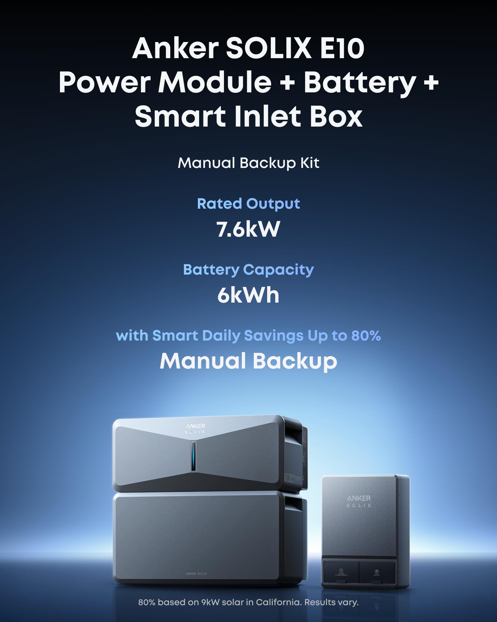 Anker SOLIX E10, Smart Inlet Box, 6kWh Battery, Manual Backup with Smart Savings, 9kW Solar, Reduce Up to 80% Bills, NEMA 4 & 3R, Up to 12-Month 0% APR