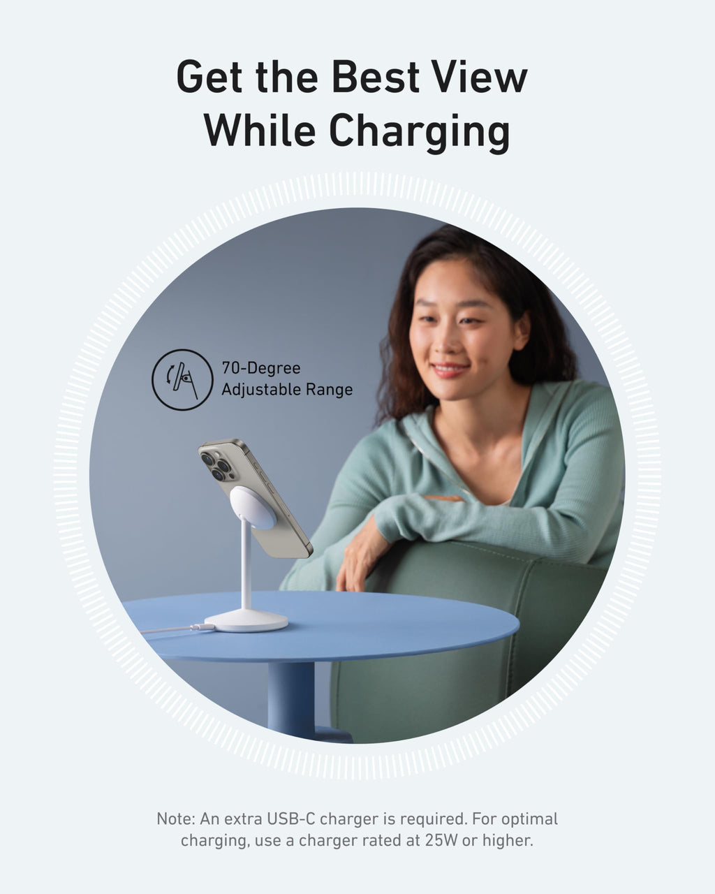 Anker MagGo iPhone 17 MagSafe Charger Compatible Stand, 15W Fast Magnetic Wireless Charging Station, Qi2 Certified 360° Wireless Charger, Magnetic Stand for iPhone 17/16/15/14/13 Series (No Adapter)