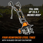 WEN 20V Max Cordless 14-Inch Brushless Electric Tiller with Two 4.0 Ah Batteries and Dual-Port Charger (20724)