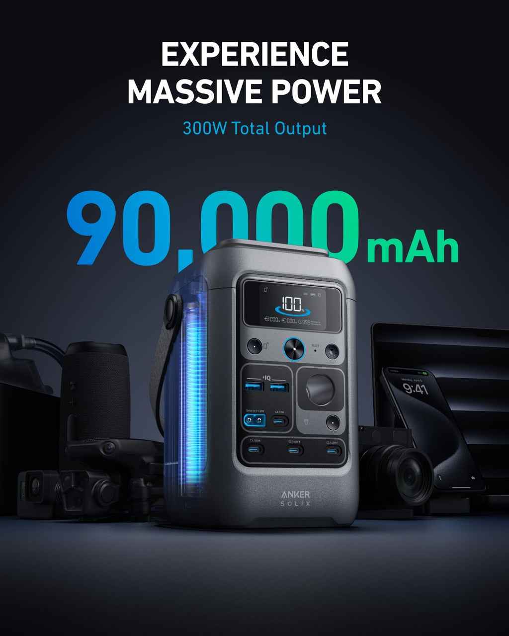 Anker SOLIX C200 DC Power Bank Station and 60W Solar Panel, 192Wh Portable Power Station, LiFePO4 Battery, 200W Solar Generator, For Outdoor, Camping, Traveling, and Emergencies