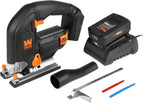 WEN Cordless Jigsaw, Brushless with Variable Speed, 20V Max 4.0 Ah Lithium Ion Battery and Charger (20667)